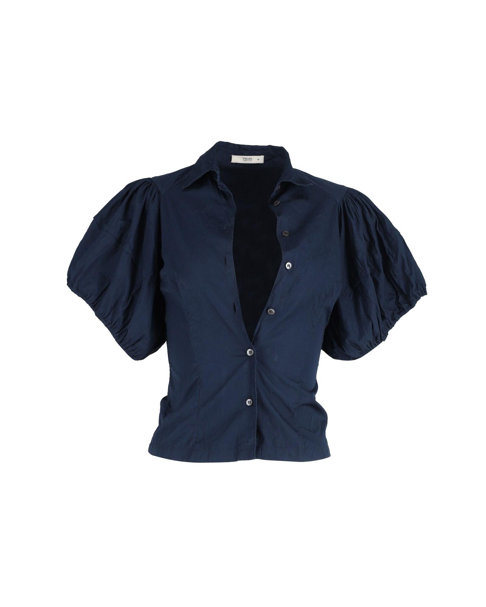 image of Prada Classic Navy Balloon Sleeve Shirt in Blue/Navy Blue, Women's (Size XS)