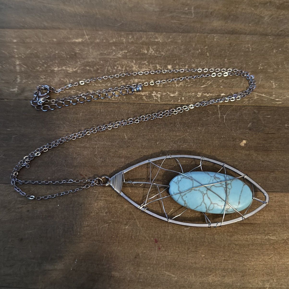Other Silver tone caged turquoise stone pendant necklace Size ONE SIZE - 3 Thumbnail