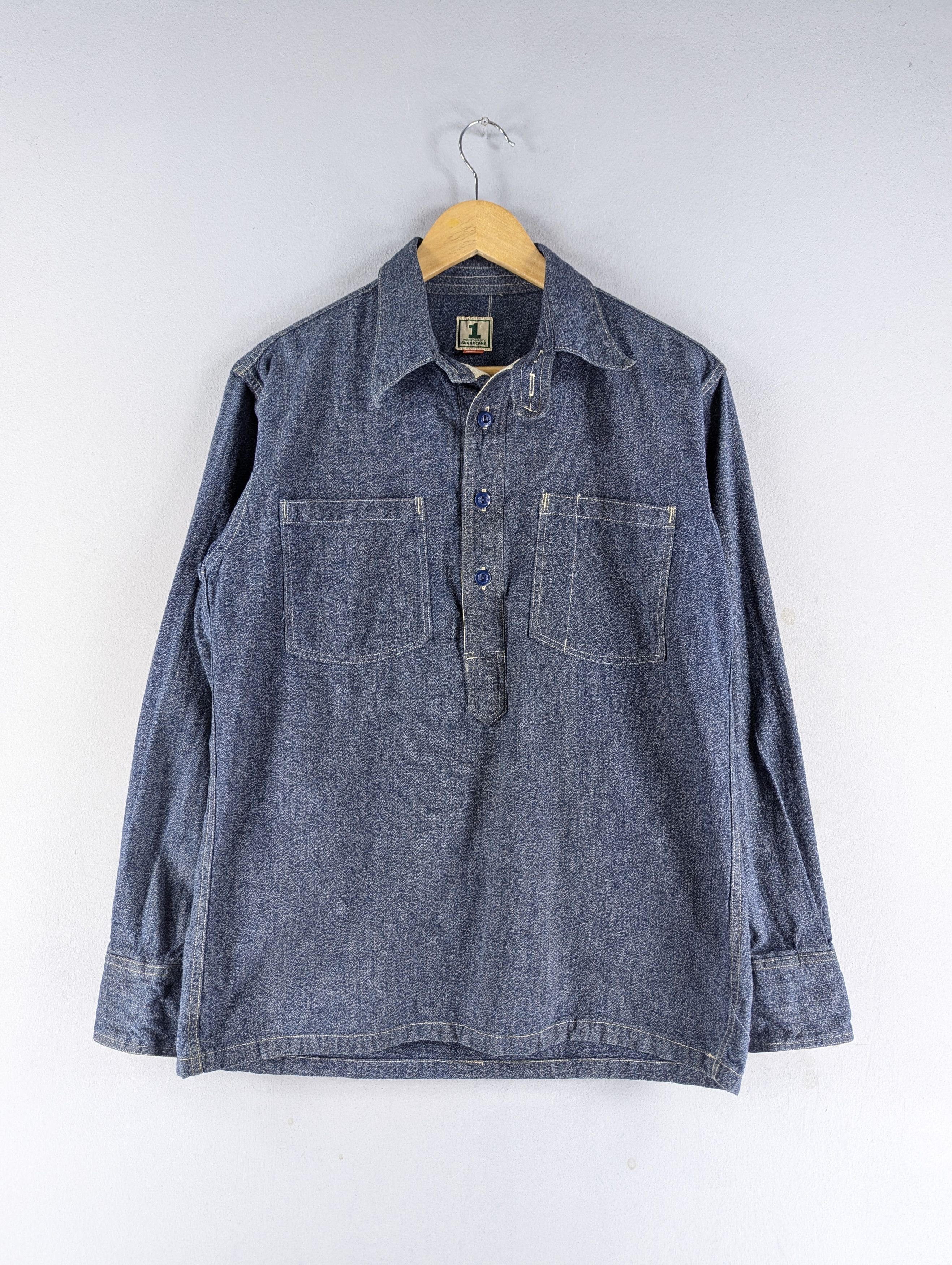 Sugar Cane Sugar Cane Men's Long Sleeve Pullover Work Denim Shirt Size US M / EU 48-50 / 2 - 1 Thumbnail