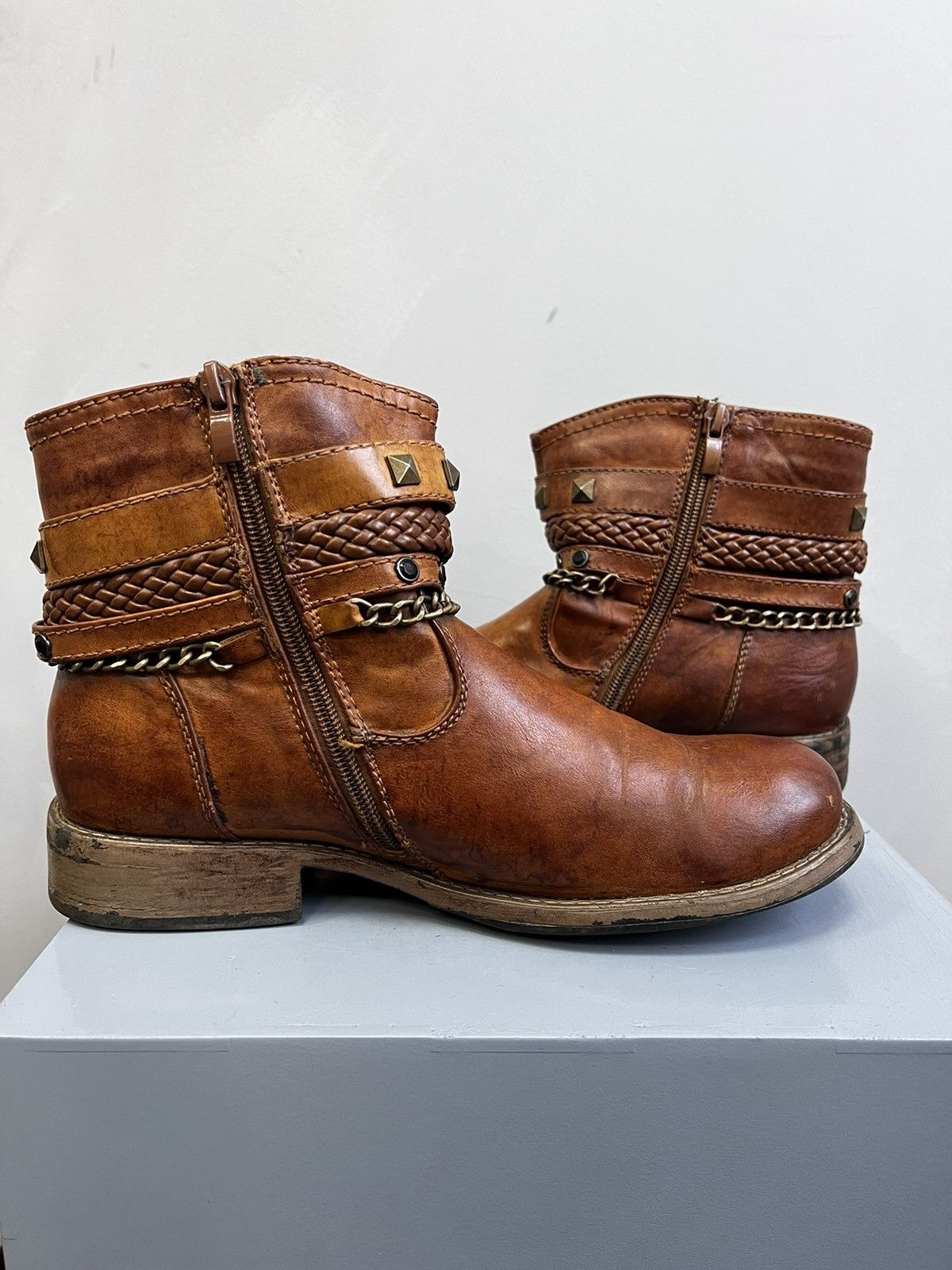 Vintage Cowboy GUIDI STYLE CHAIN boots Distressed Leather Size US 7.5 / EU 40-41 - 1 Thumbnail