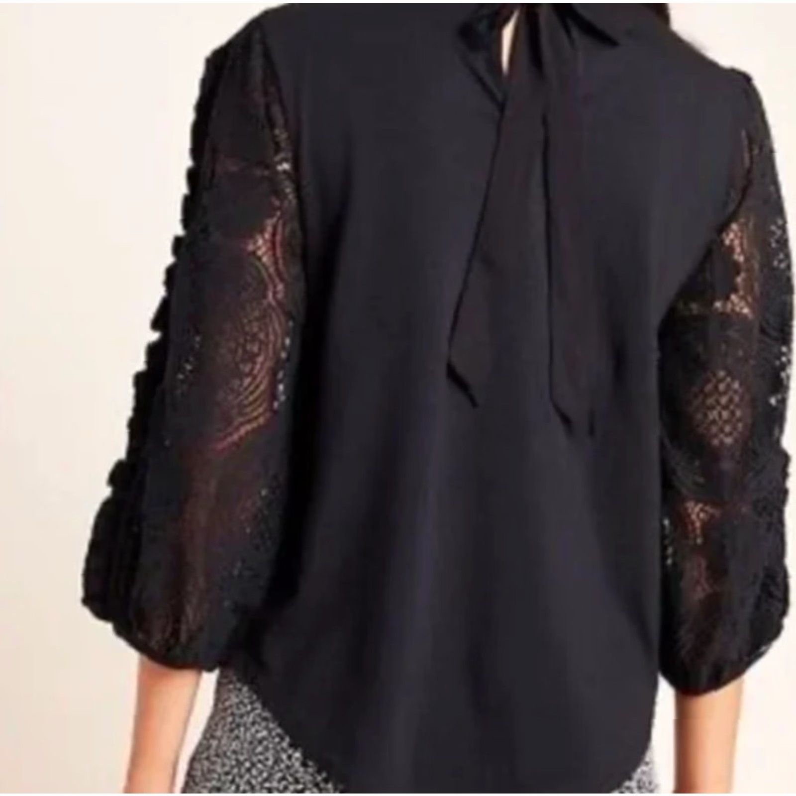 Vintage Nina Blouse XS Black Puff Ruffle Lace Sleeve Top Size XS / US 0-2 / IT 36-38 - 3 Thumbnail