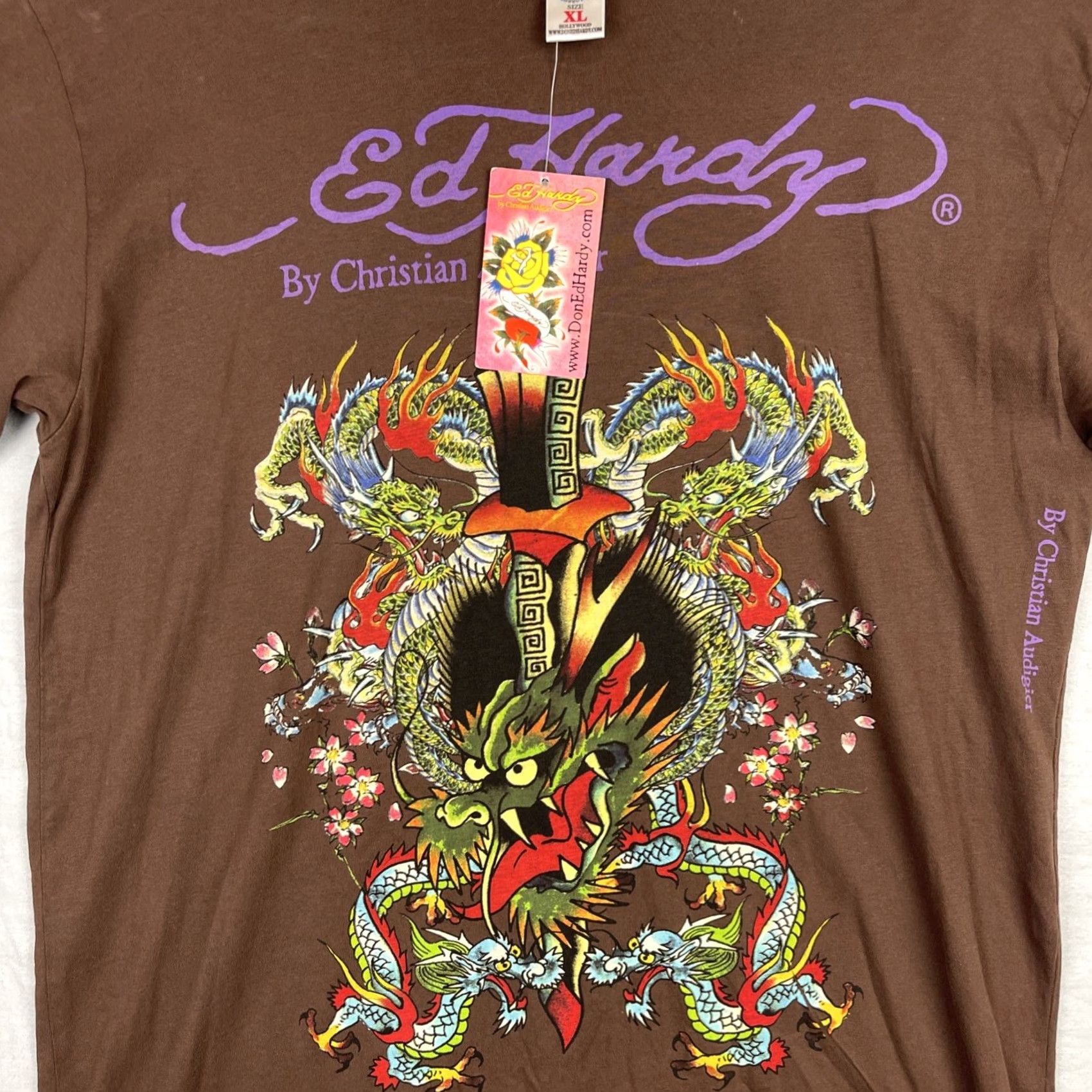 Ed Hardy VINTAGE Ed Hardy Shirt Mens XL Brown Dragon Tattoo Short Sleeve Made In USA Y2K Size US XL / EU 56 / 4 - 4 Thumbnail