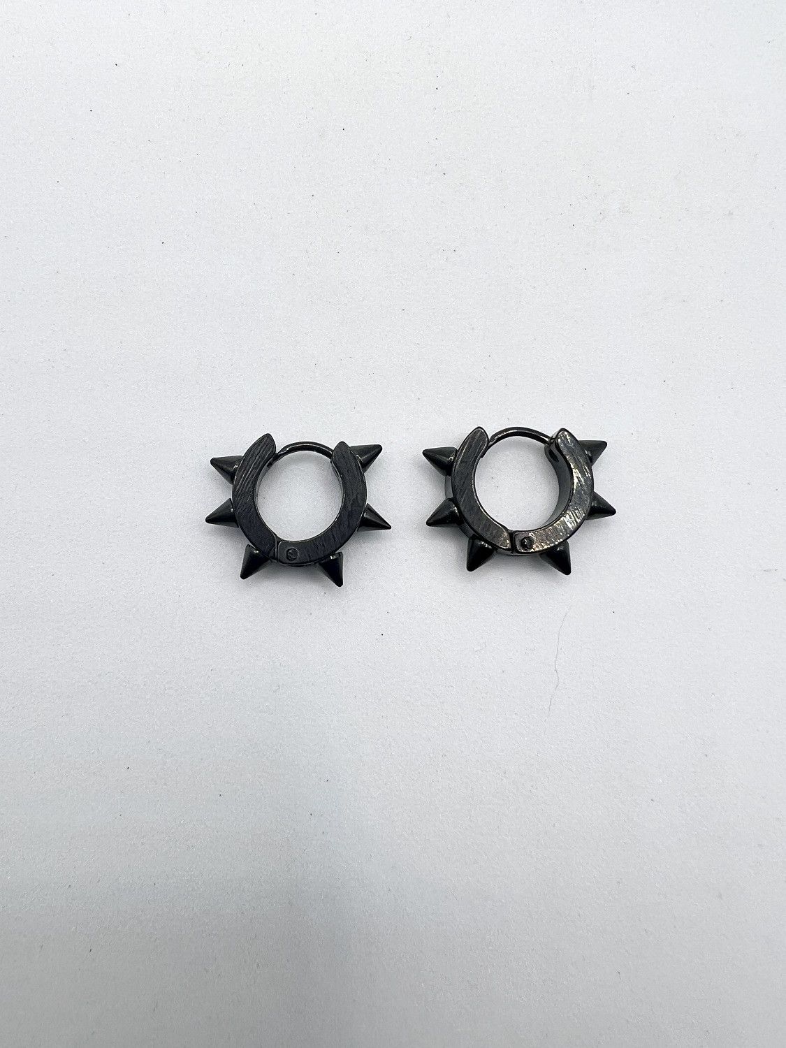 Jewelry Black Spike Round Stainless Steel Hoop Earrings Size ONE SIZE - 1 Thumbnail
