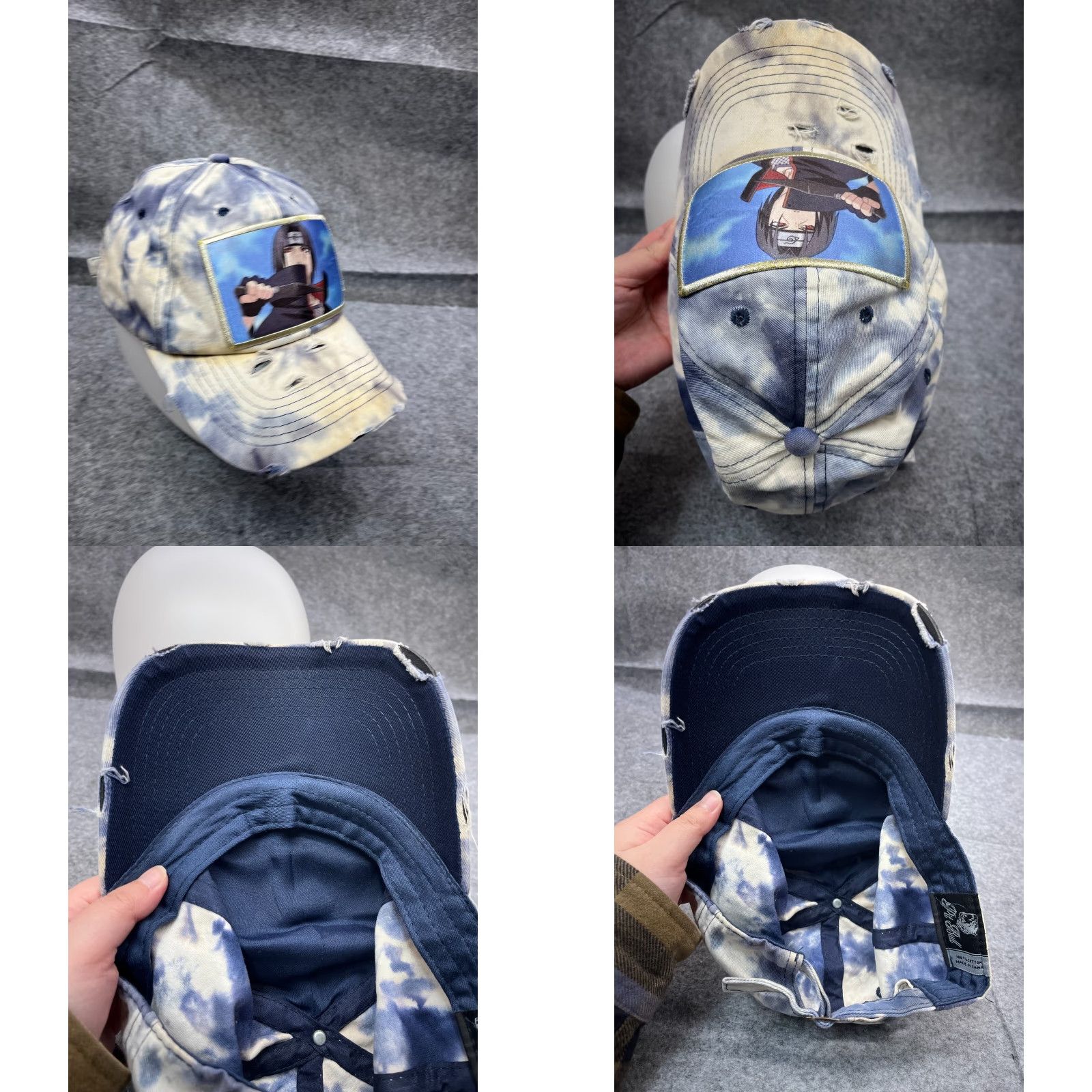 Vintage Pit Bull Itachi Uchiha Hat Cap Snapback Adjustable One Size OS Blue White Tie Dye Cotton Distressed Anime Outdoor Logo Casual Size ONE SIZE - 8 Thumbnail