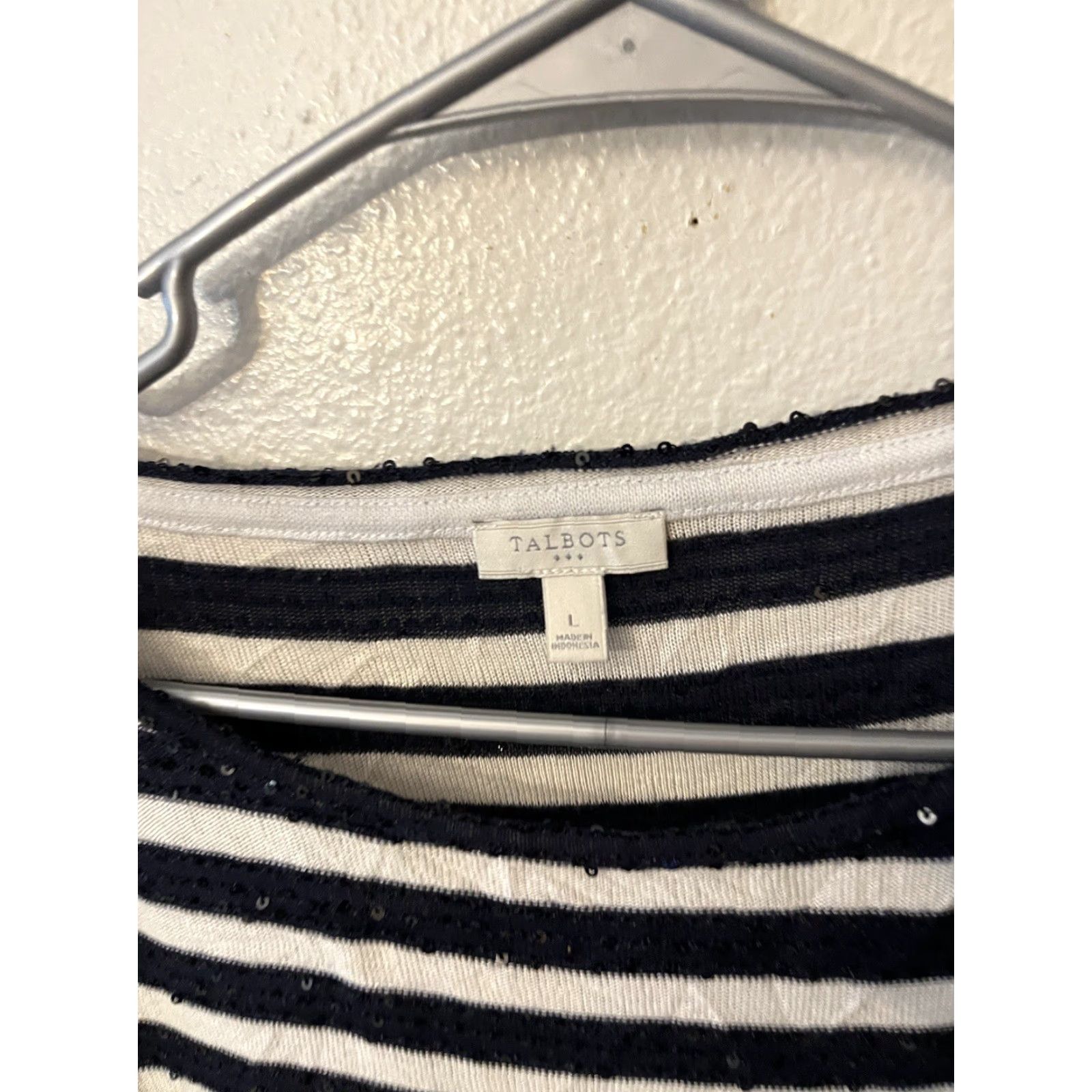 Talbots Talbots Knit Top Tunic 3/4 Sleeve Navy Striped Sequin Multicolor Boat Neck L Womens Size L / US 10 / IT 46 - 3 Thumbnail