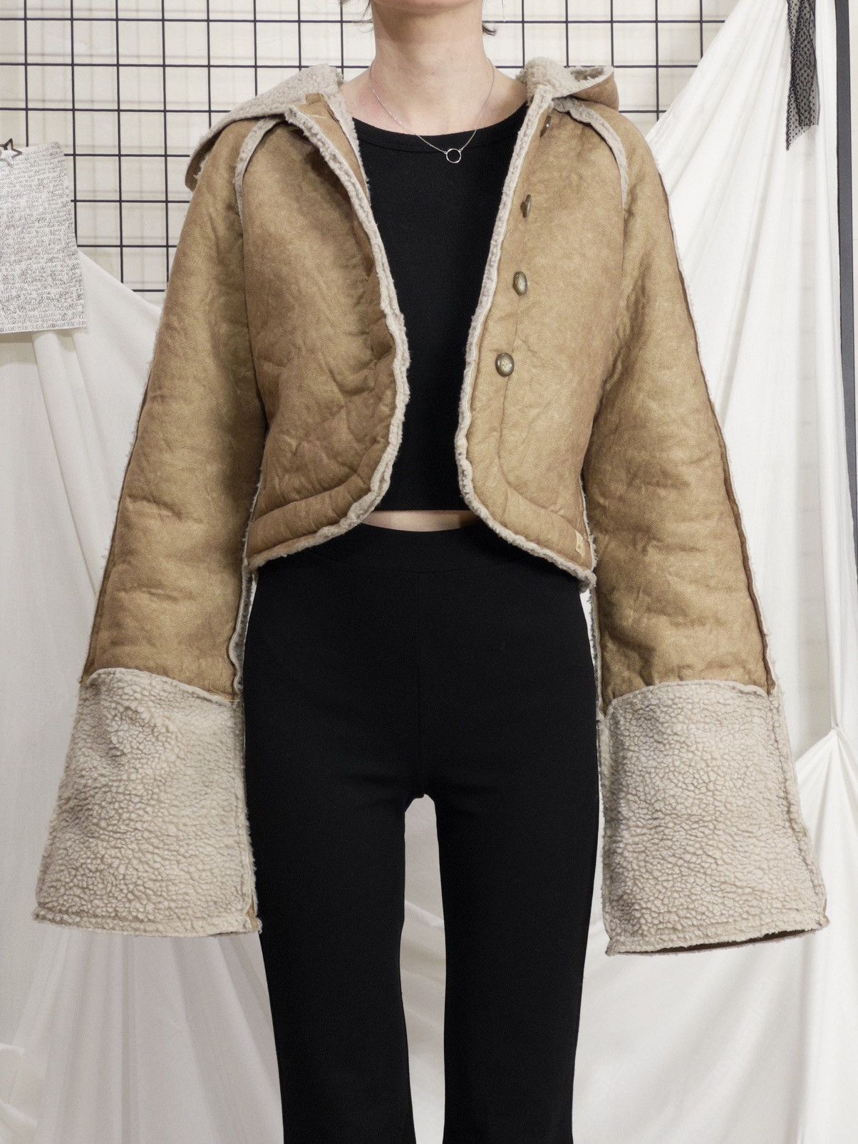 Vintage Uncle Sam Y2K Cropped Faux Shearling Jacket Size M / US 6-8 / IT 42-44 - 7 Thumbnail