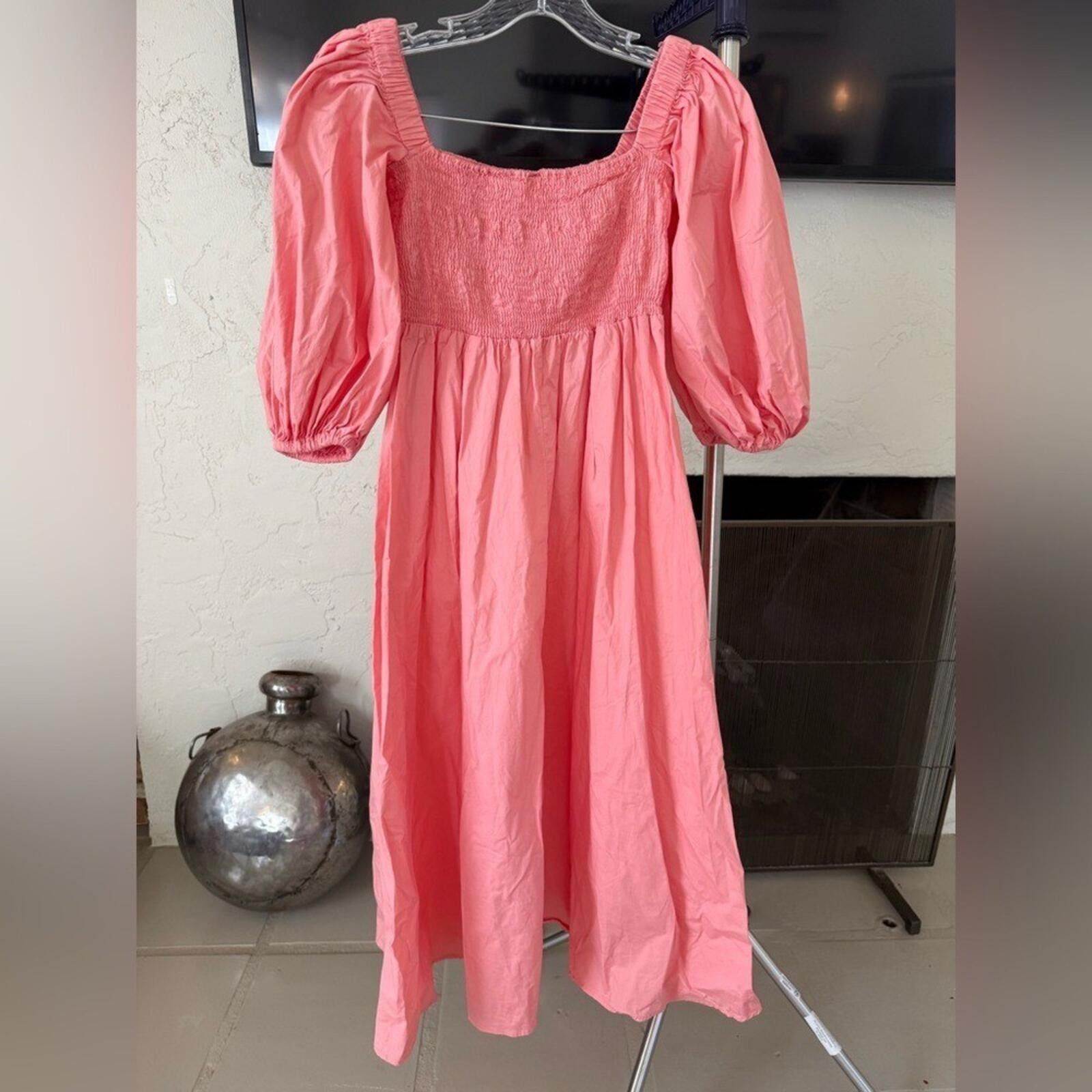 Other Sotela Collection Pink Smocked Midi Dress Puff Sleeve S Size S / US 4 / IT 40 - 8 Thumbnail