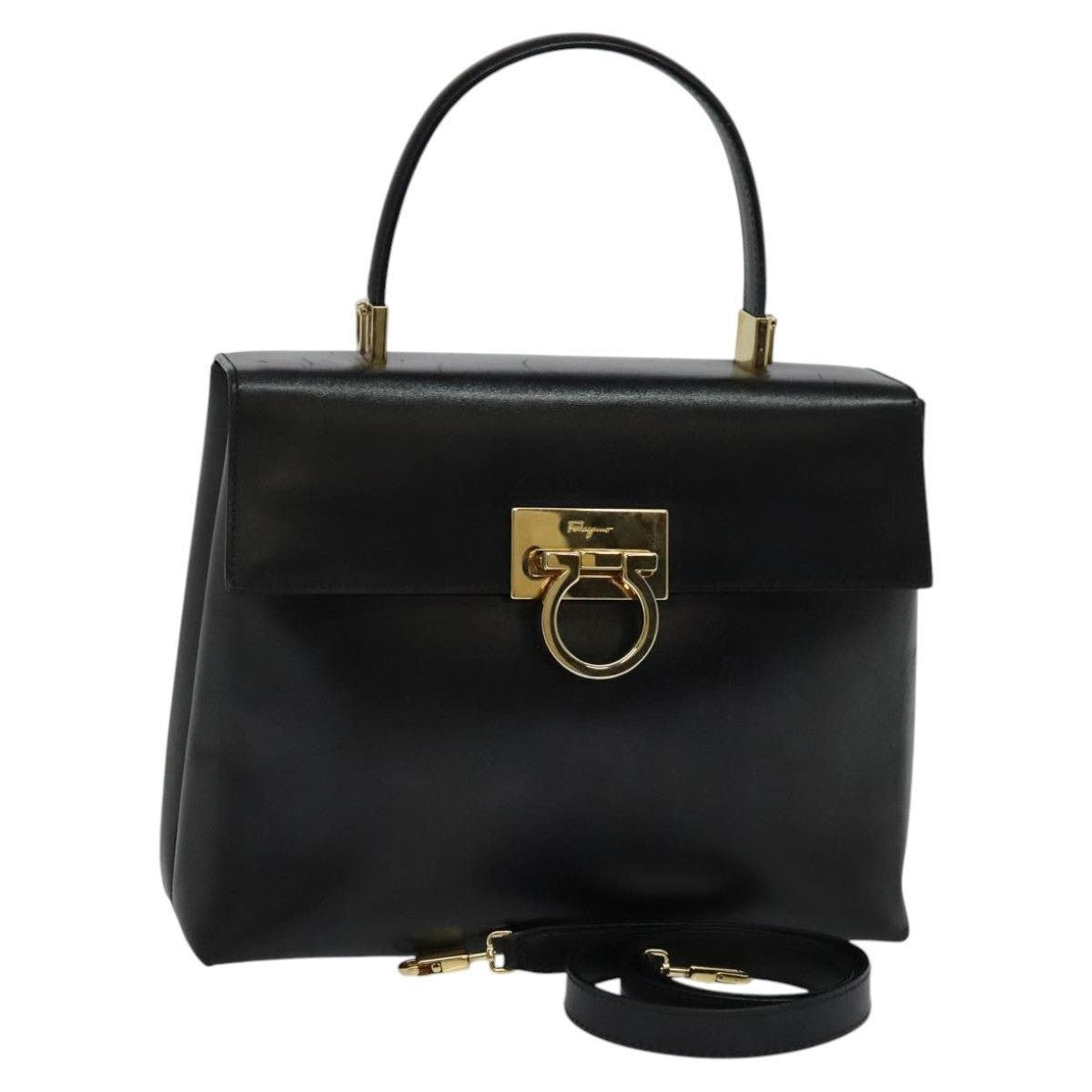 Salvatore Ferragamo Salvatore Ferragamo Gancini Hand Bag Leather Black Gold Size ONE SIZE - 1 Thumbnail