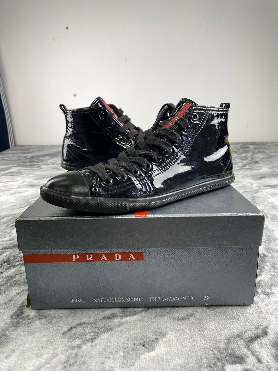 Prada Prada High Top Leather Sneaker Size US 8 / IT 38 - 1 Thumbnail