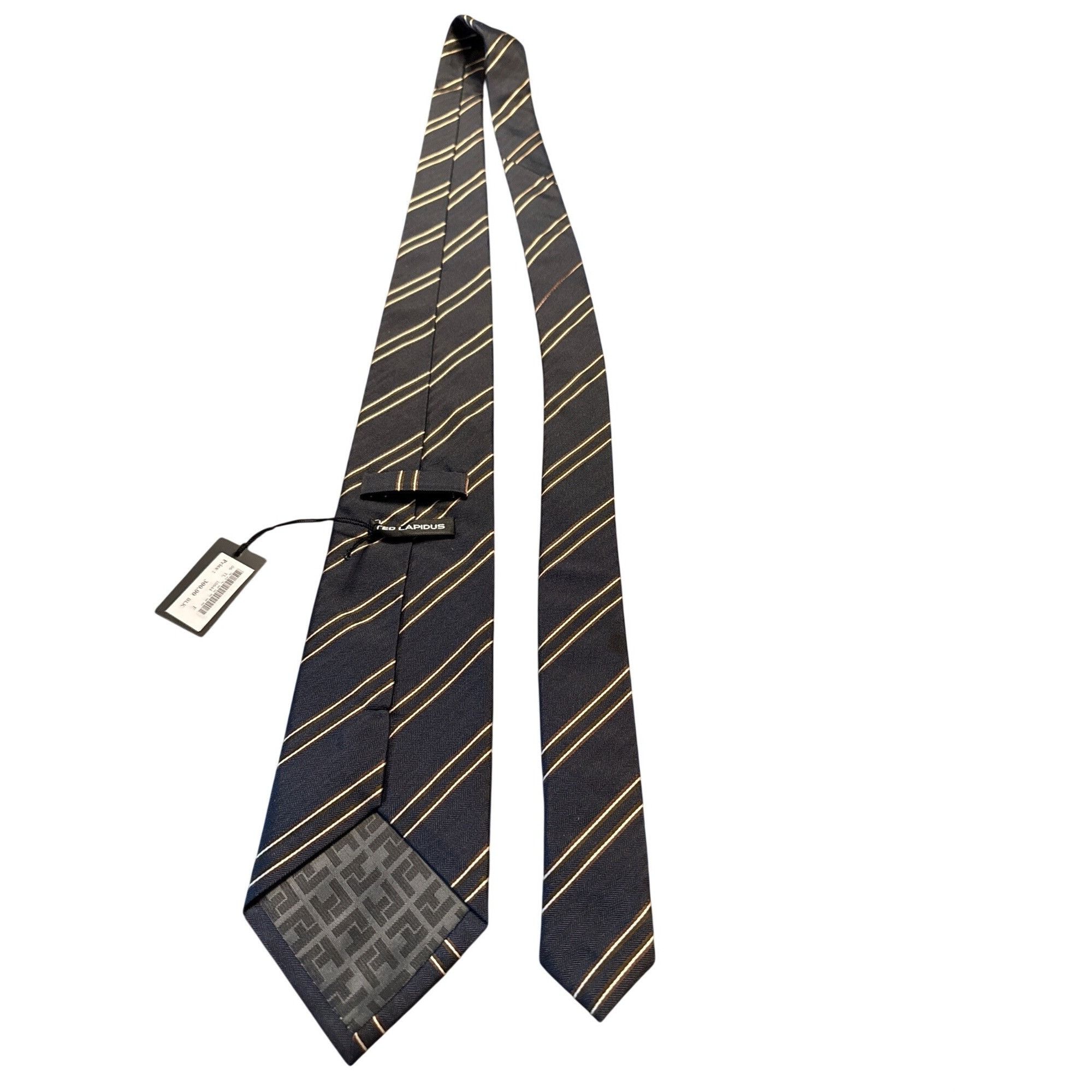 TED LAPIDUS Ted Lapidus15 Mens Navy Blue Striped 100% Silk Tie With Tags Size ONE SIZE - 4 Thumbnail