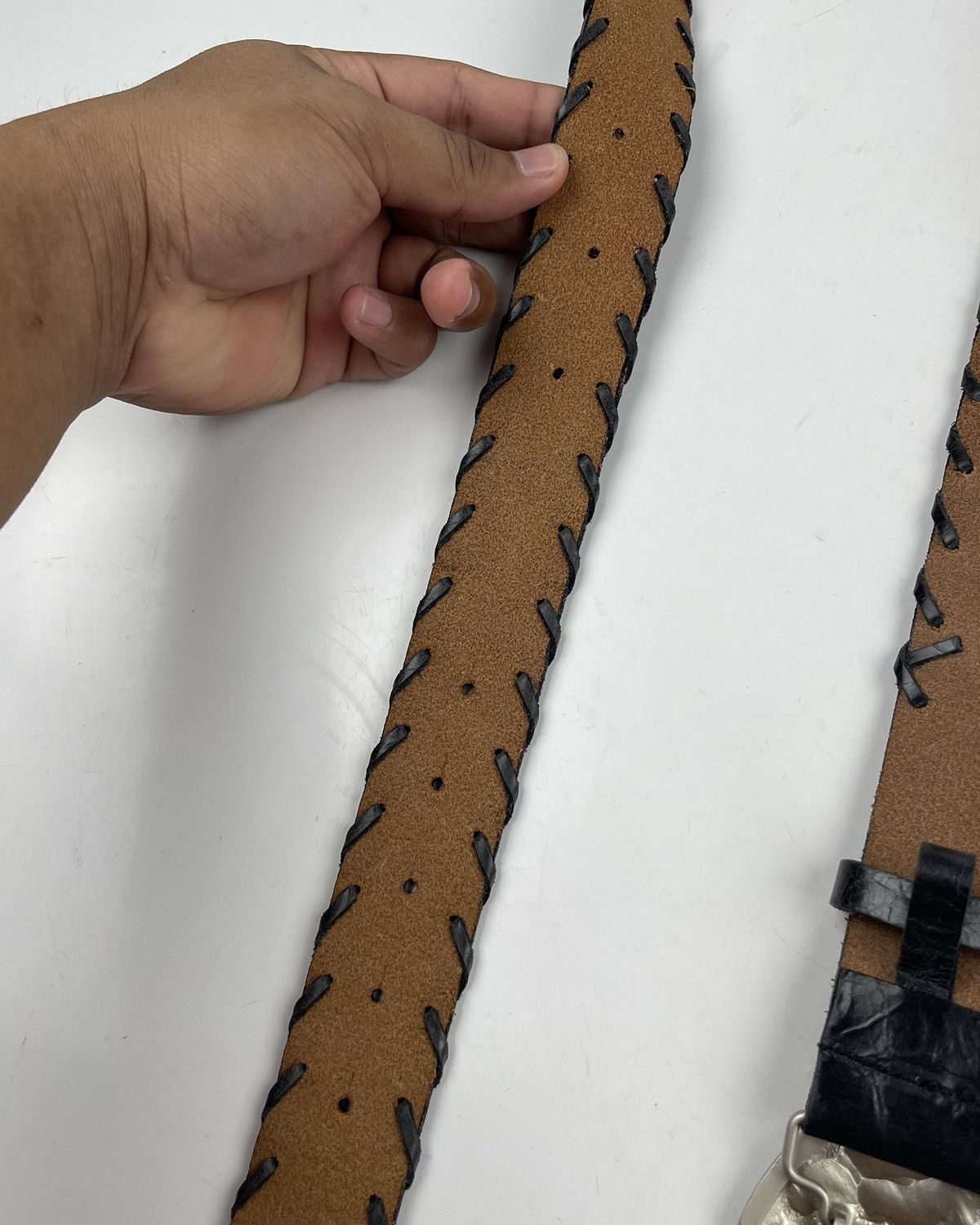 Genuine Leather big buckle leather belt tc21 Size ONE SIZE - 7 Thumbnail