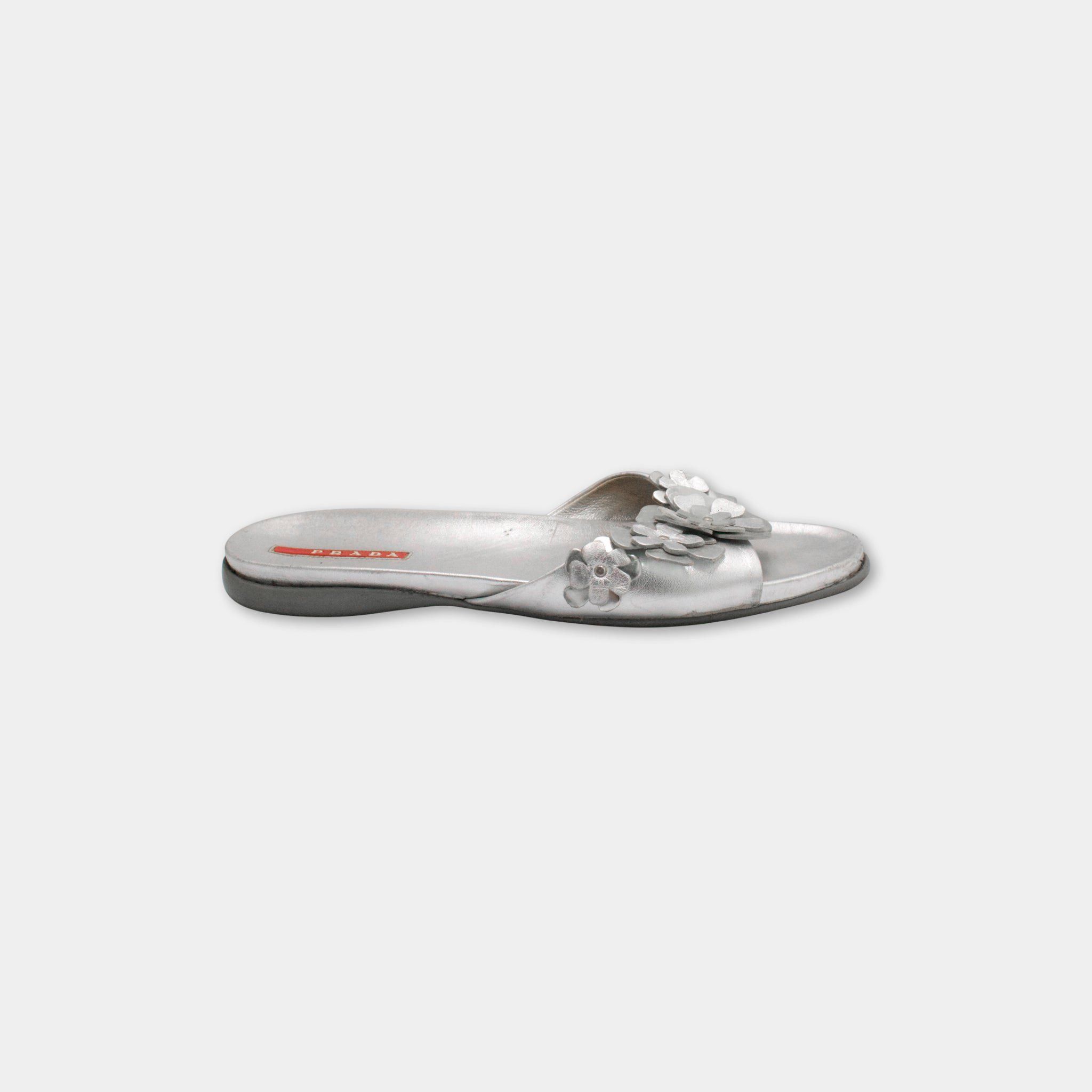 Prada Prada Flower Silver Sandals Size US 8 / IT 38 - 3 Thumbnail
