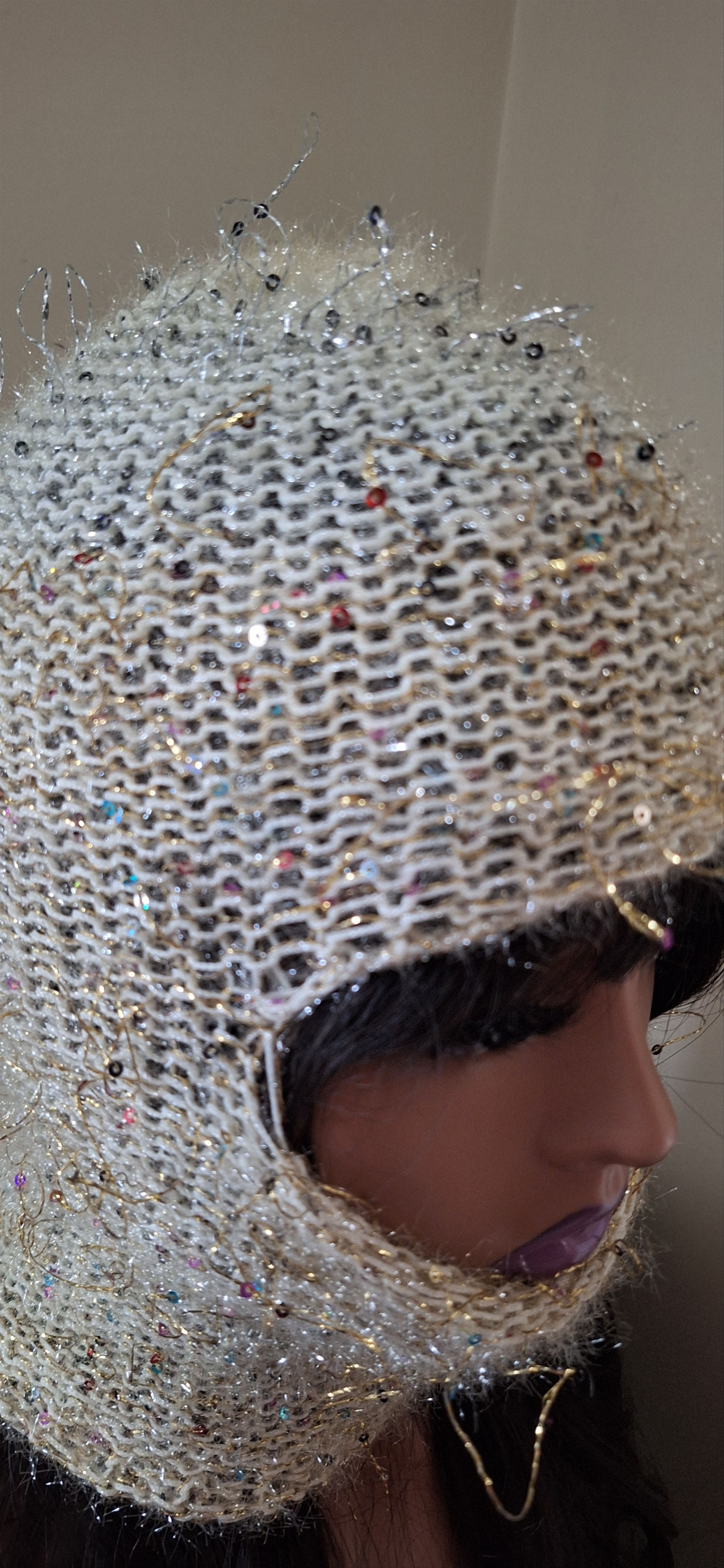 Other Cream Knit Hood w/ Sequins, Avantgarde Artwear , Tinsel Riot Size ONE SIZE - 5 Thumbnail