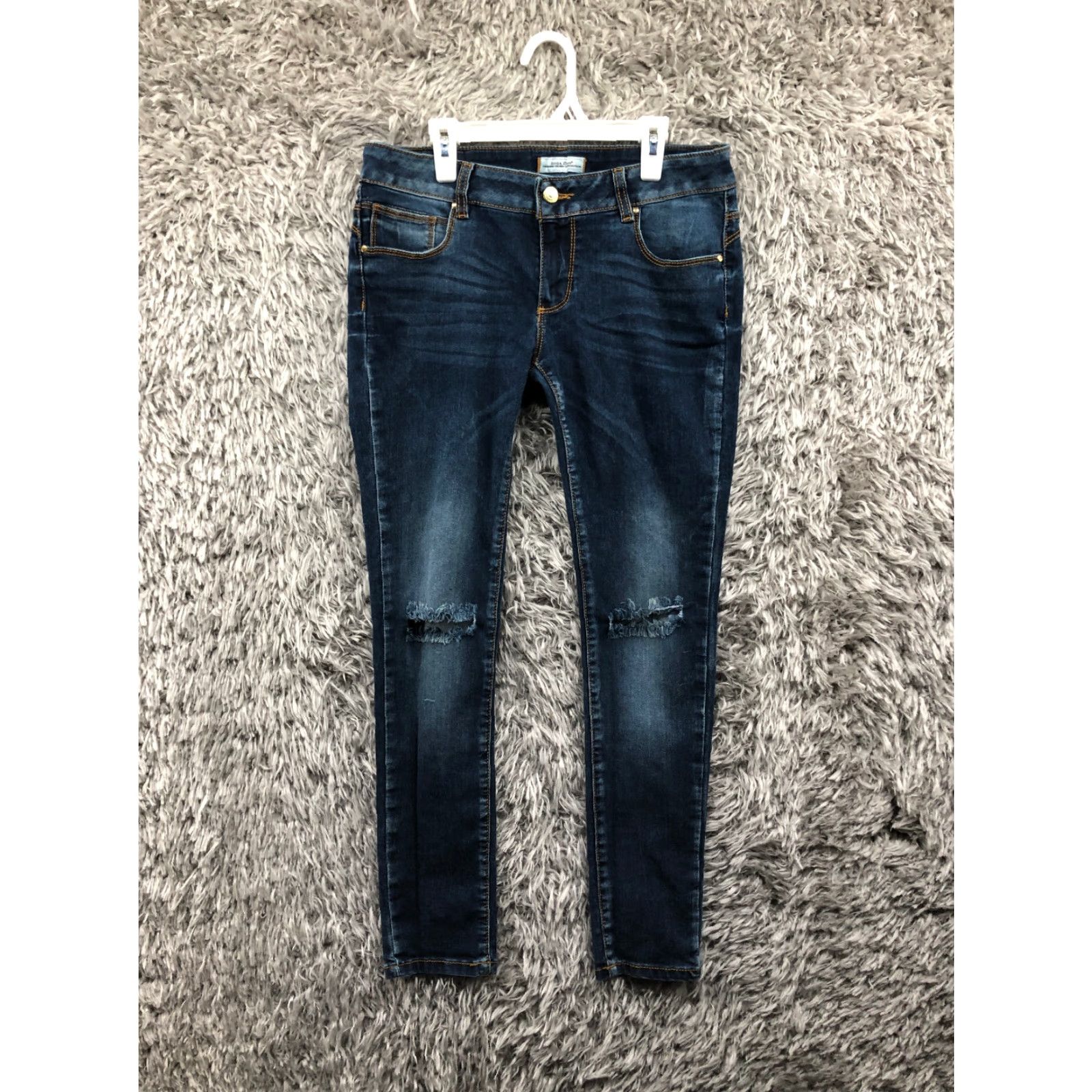 Denime Goga Jeans Skinny Womens Junior Size 11 Mid Rise Dark Blue Denim 5-Pocket Comfort Pockets Belt Loops Size 32" / US 10 / IT 46 - 7 Thumbnail
