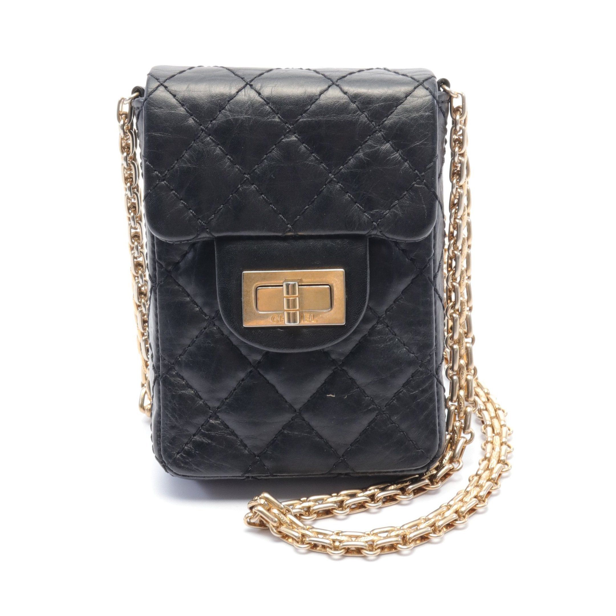 image of Chanel 2.55 Matelasse Chain Shoulder Bag Aged Calfskin Black Gold Hardware Mademoiselle Chain, Wome