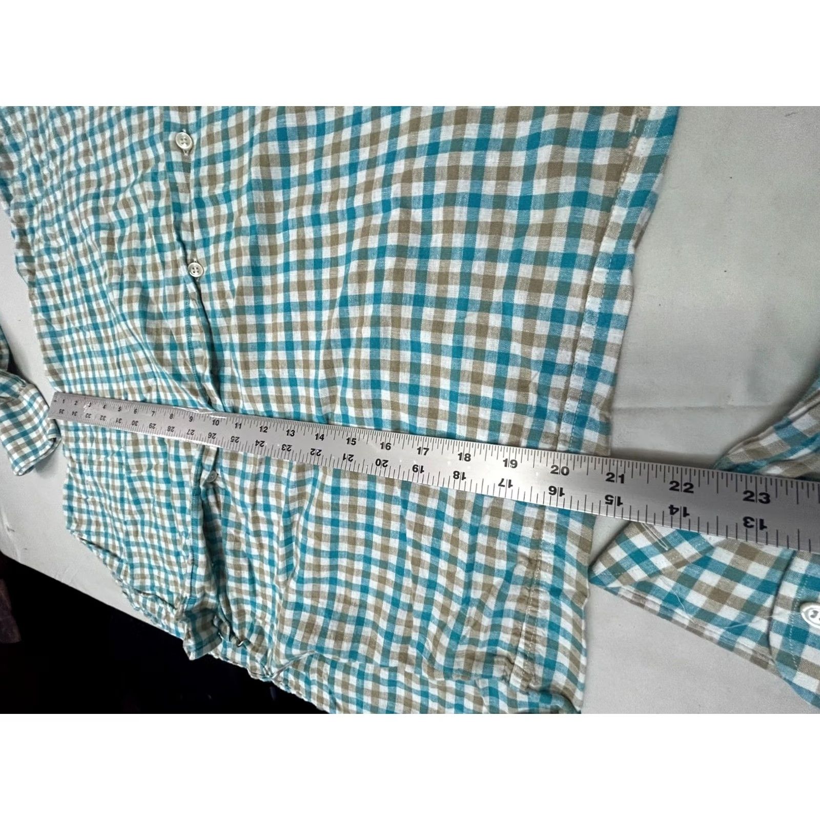 Vintage Khakis of Carmel Mens Button-Up Shirt Blue Cream Checkered Long Sleeve 16.5/42 Classic Casual Business Shirt Women? Size US L / EU 52-54 / 3 - 6 Thumbnail