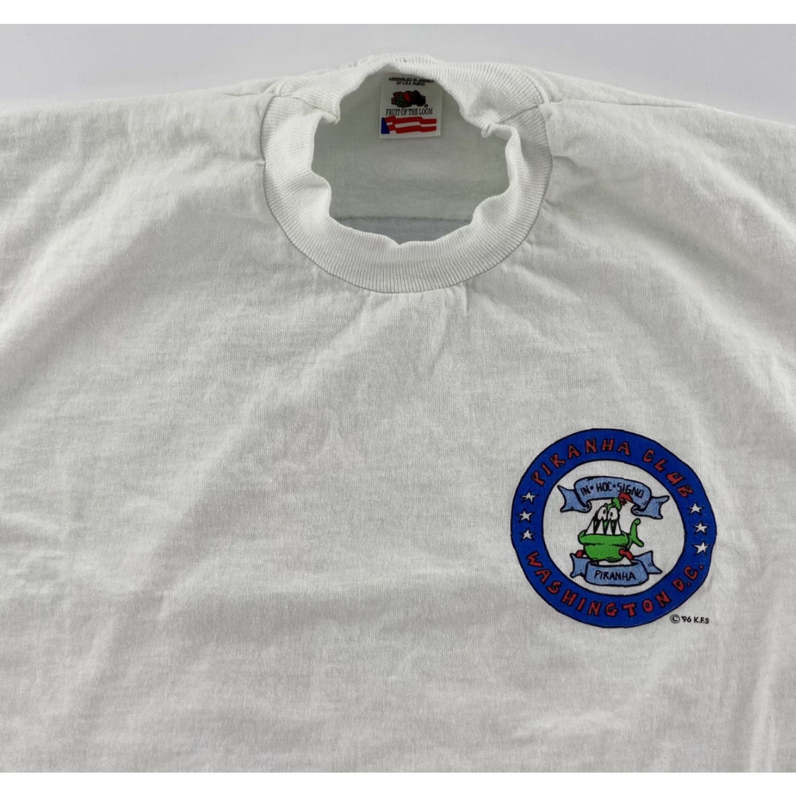 Fruit Of The Loom VINTAGE 90s Piranha Club Political Comedy Graphic Tee Adult Large White Tint Mens Size US L / EU 52-54 / 3 - 3 Thumbnail