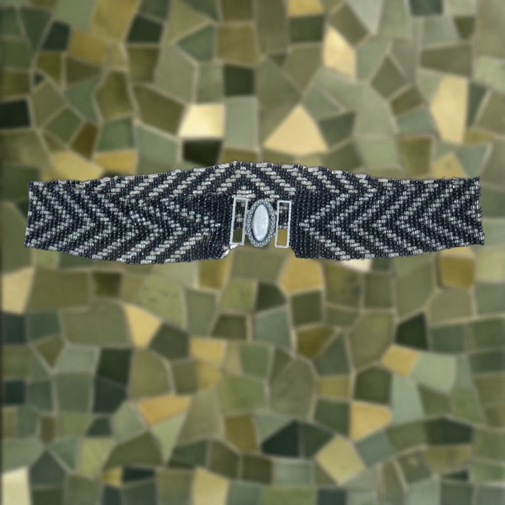 Vintage VINTAGE Black and Clear Beaded Stretchy Belt Belt L Womens Bohemian 33” stretch 2.5” width Size ONE SIZE - 1 Thumbnail