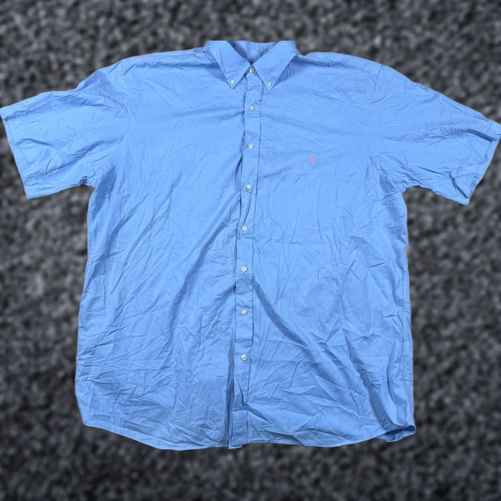 Polo Ralph Lauren VINTAGE Polo Ralph Lauren Shirt Mens 2XLT Blue Feather Weight Twill Dress Preppy Plaid Button-Up Long Sleeve Flannel Big & Tall Mens Size 48R - 1 Thumbnail