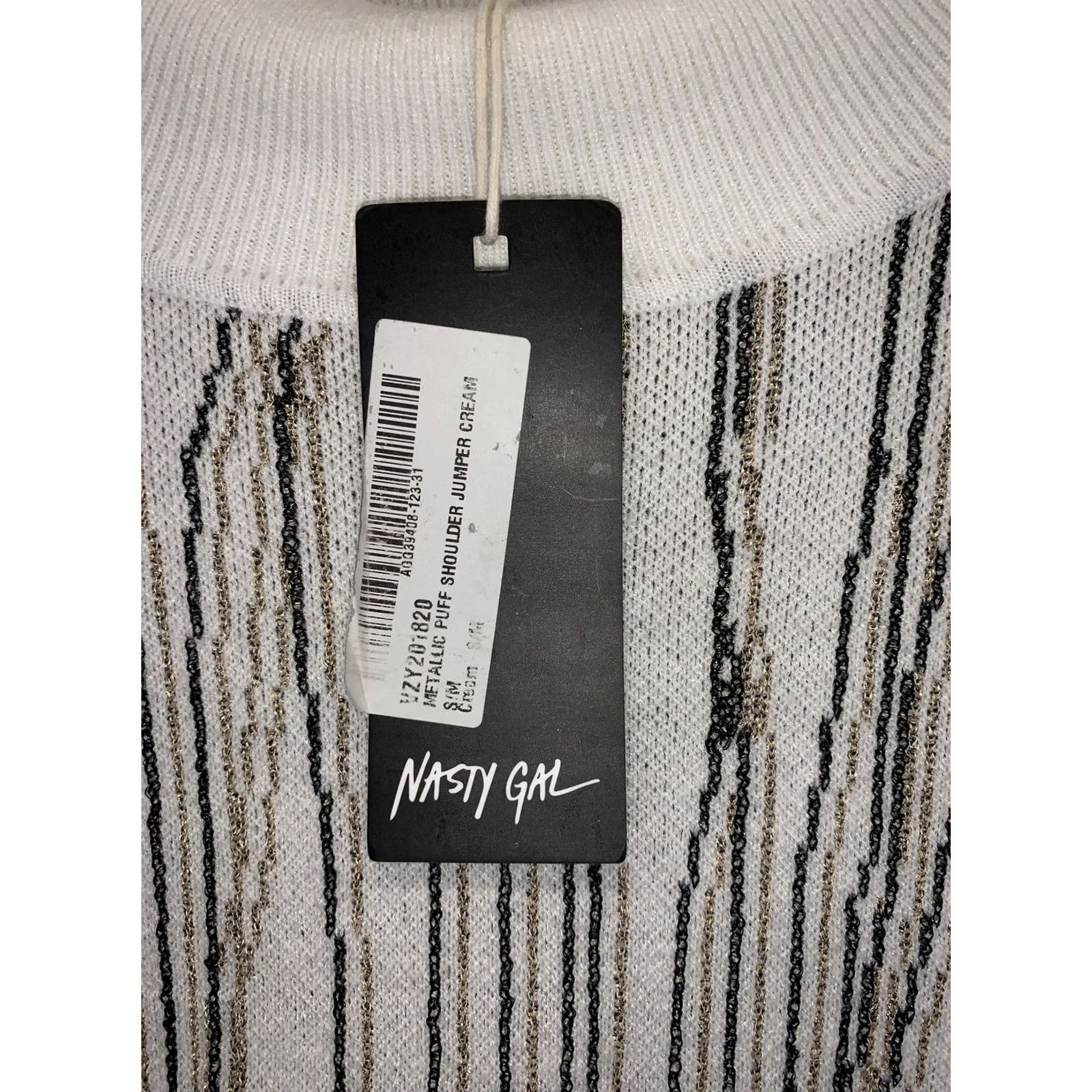 Nasty Gal Nasty Gal Metallic Puff Shoulder Jumper Cream S/M Womens Sweater NWT-10924 Size S / US 4 / IT 40 - 2 Thumbnail