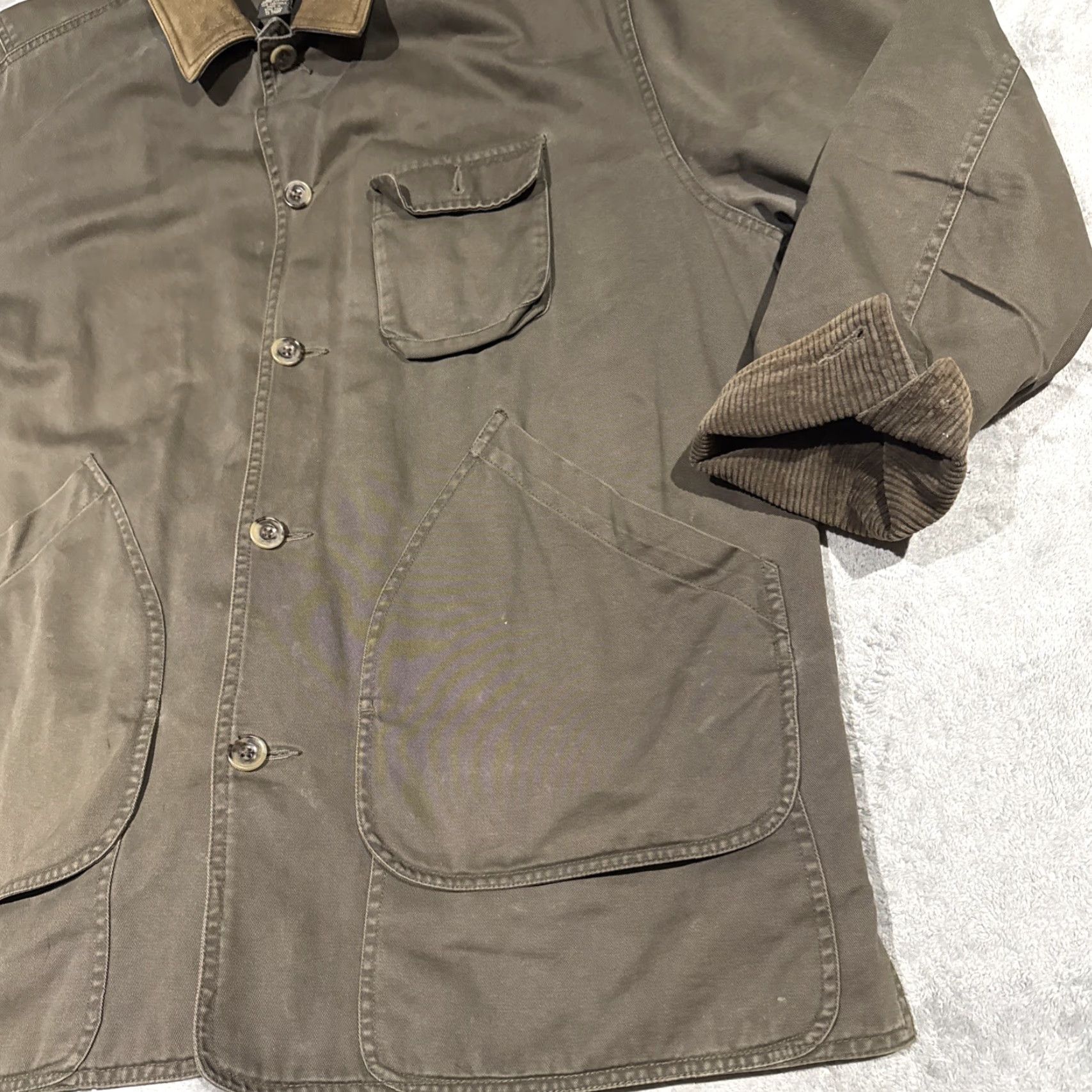 Banana Republic VINTAGE Banana Republic Barn Coat Mens Large Brown Cotton Leather Chore Jacket Overcoat Twill Long Pockets Logo Zipper Button Size US L / EU 52-54 / 3 - 5 Thumbnail