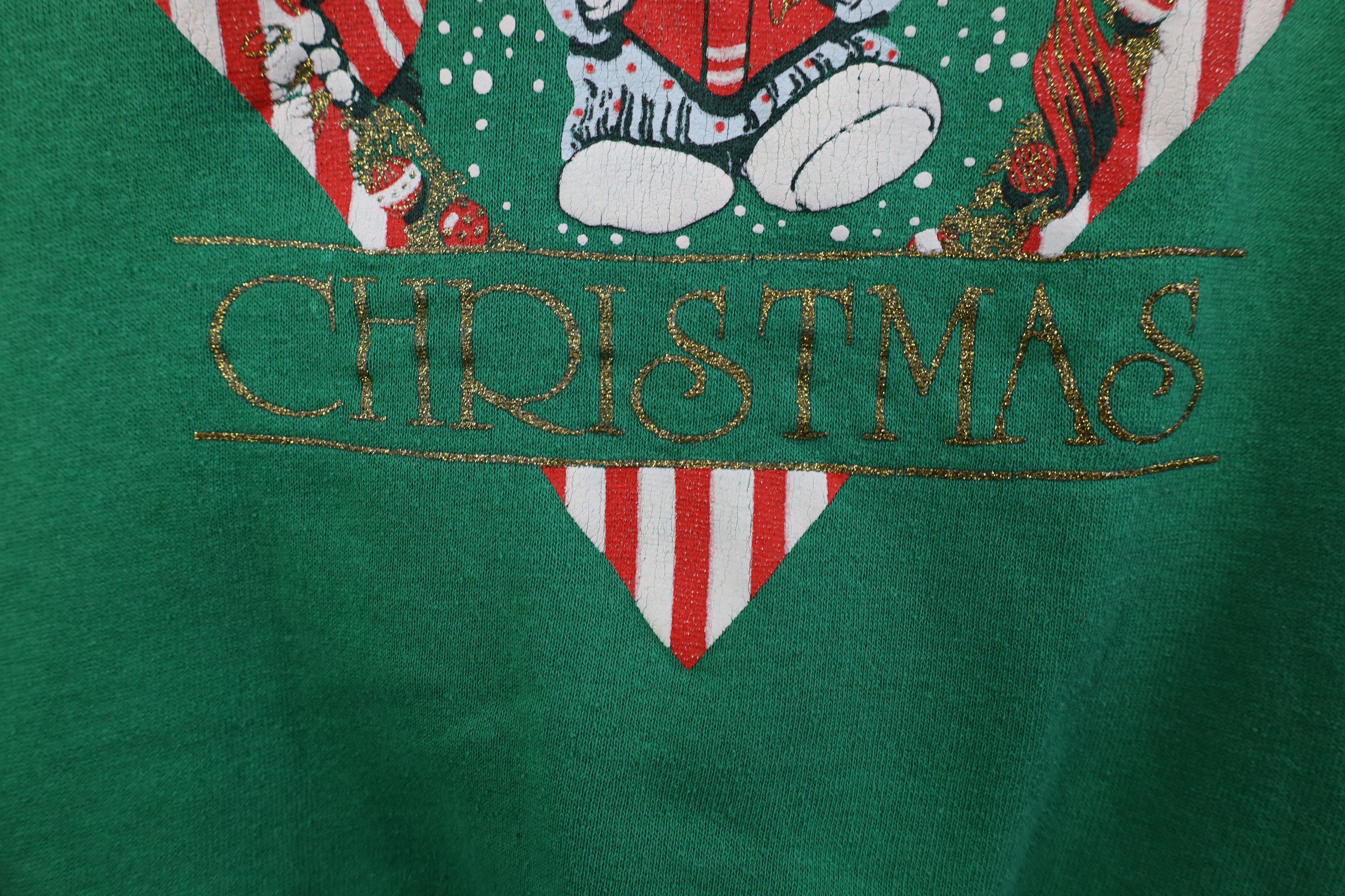 Vintage Vintage 90s Streetwear Merry Christmas Sweatshirt Green USA Size XL / US 12-14 / IT 48-50 - 5 Thumbnail