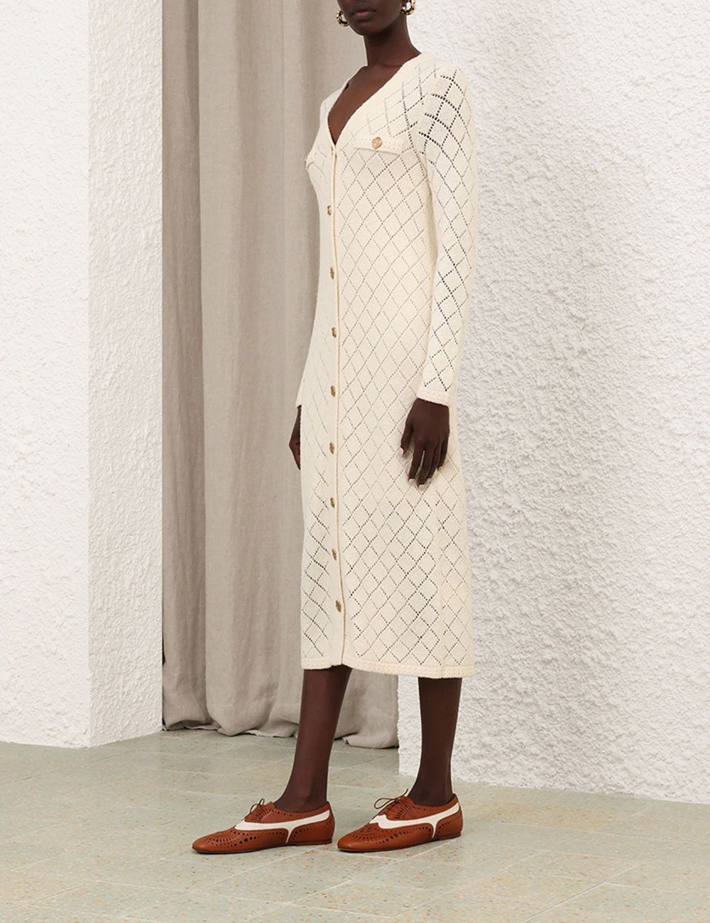 Zimmermann oc11z1025 Crush Pointelle Midi Dress in Cream Size M / US 6-8 / IT 42-44 - 3 Thumbnail
