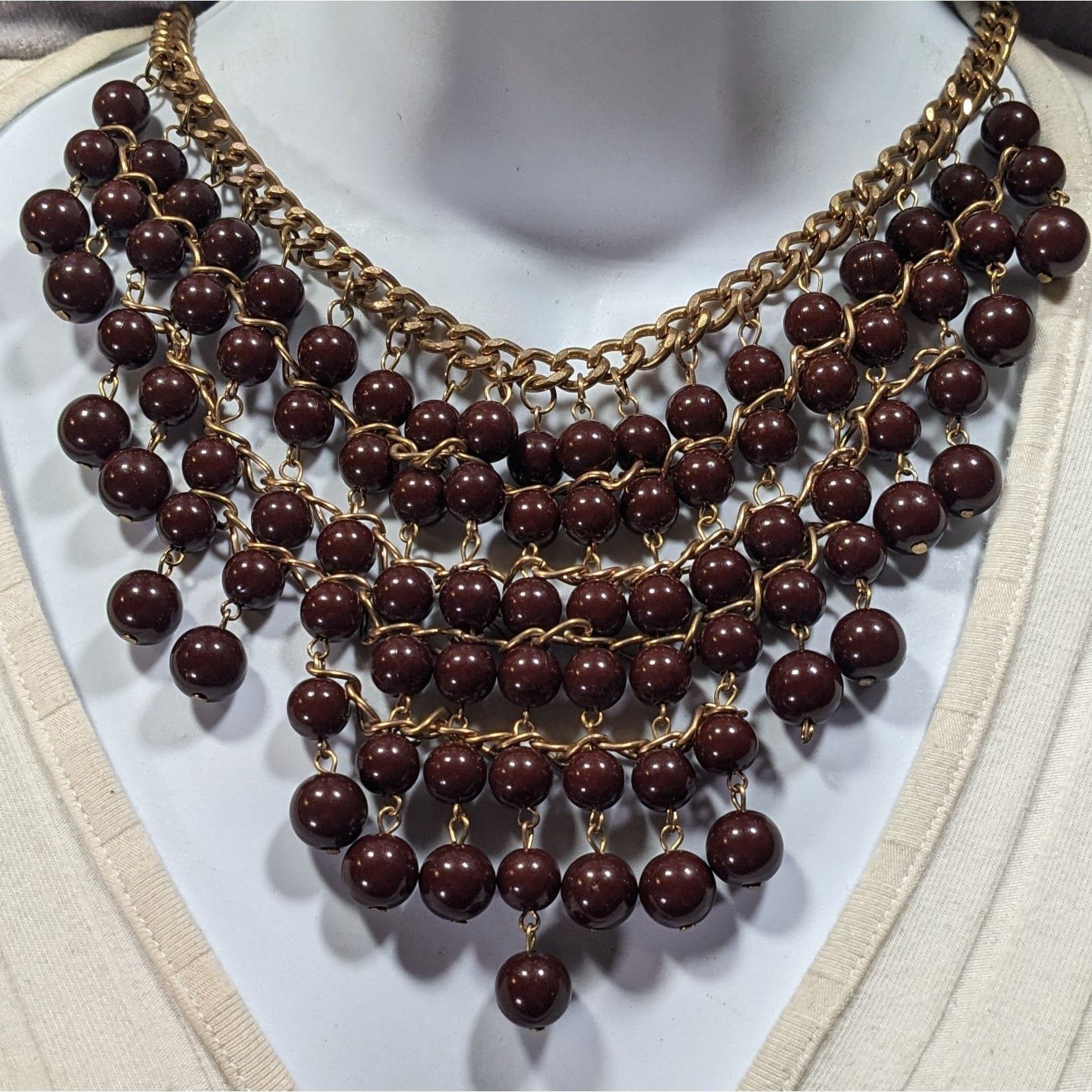 Other Elegant Bohemian Brown And Gold Tone Beaded Bib Necklace Size ONE SIZE - 4 Thumbnail