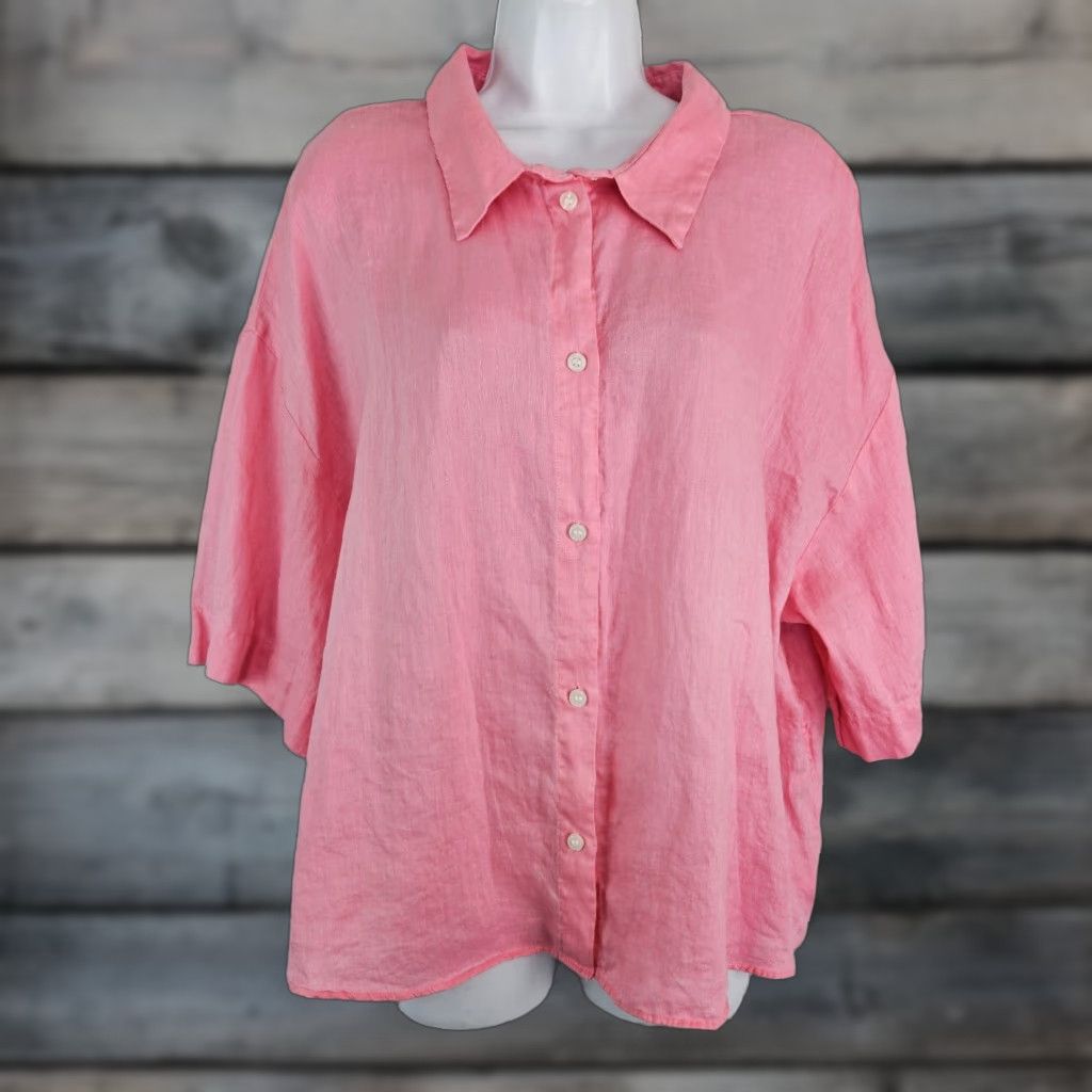 H&M H&M Womens Linen Button-Up Top Sz 2XL Relaxed Pink Solid Shirt Adults 2XL Womens Linen Button-Up Top Pink H&M Size XXL / US 16-18 / IT 52-54 - 1 Thumbnail