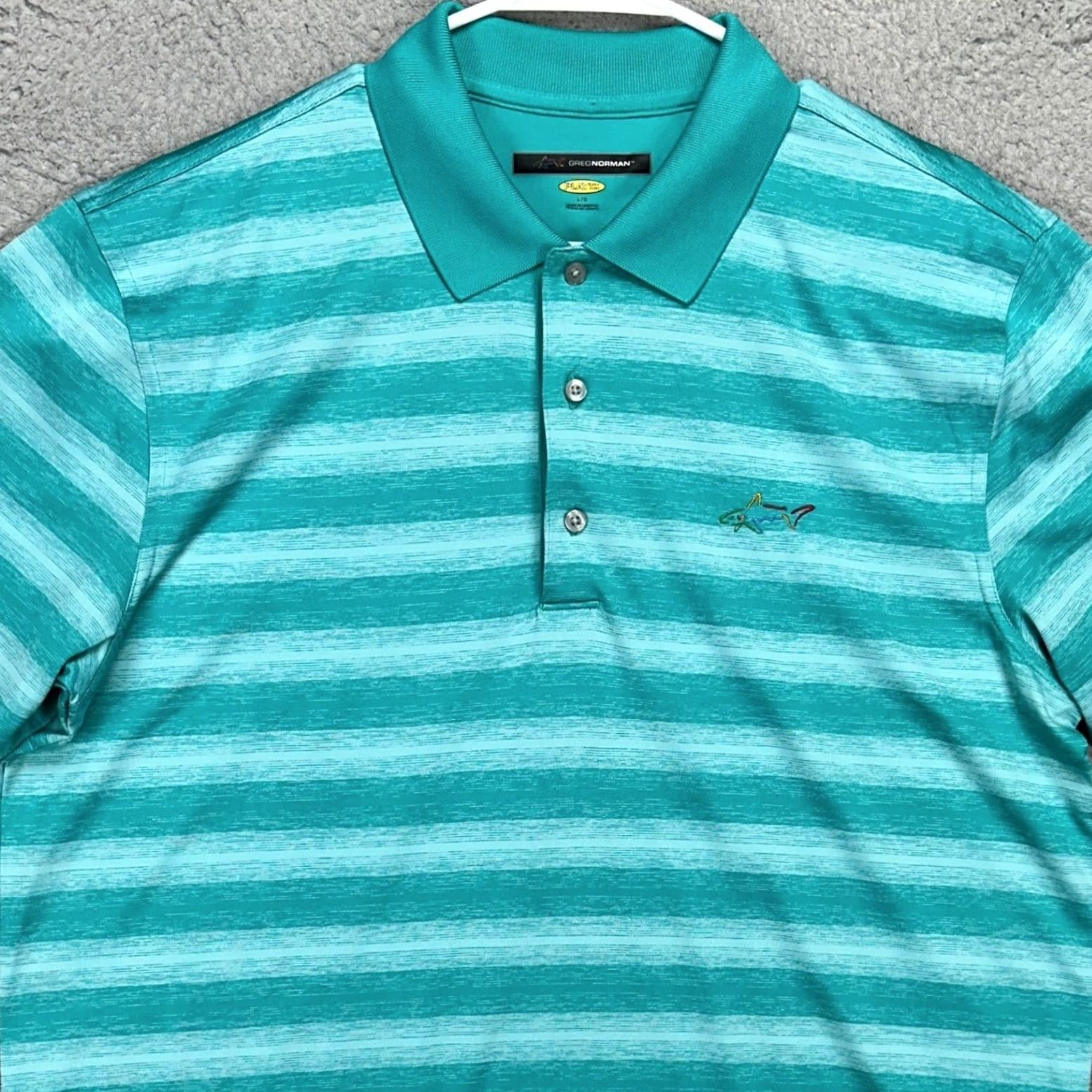 Vintage VINTAGE Greg Norman Play Dry Mens Golf Polo Large Teal Green Striped Athletic Logo Rugby Size US L / EU 52-54 / 3 - 2 Thumbnail