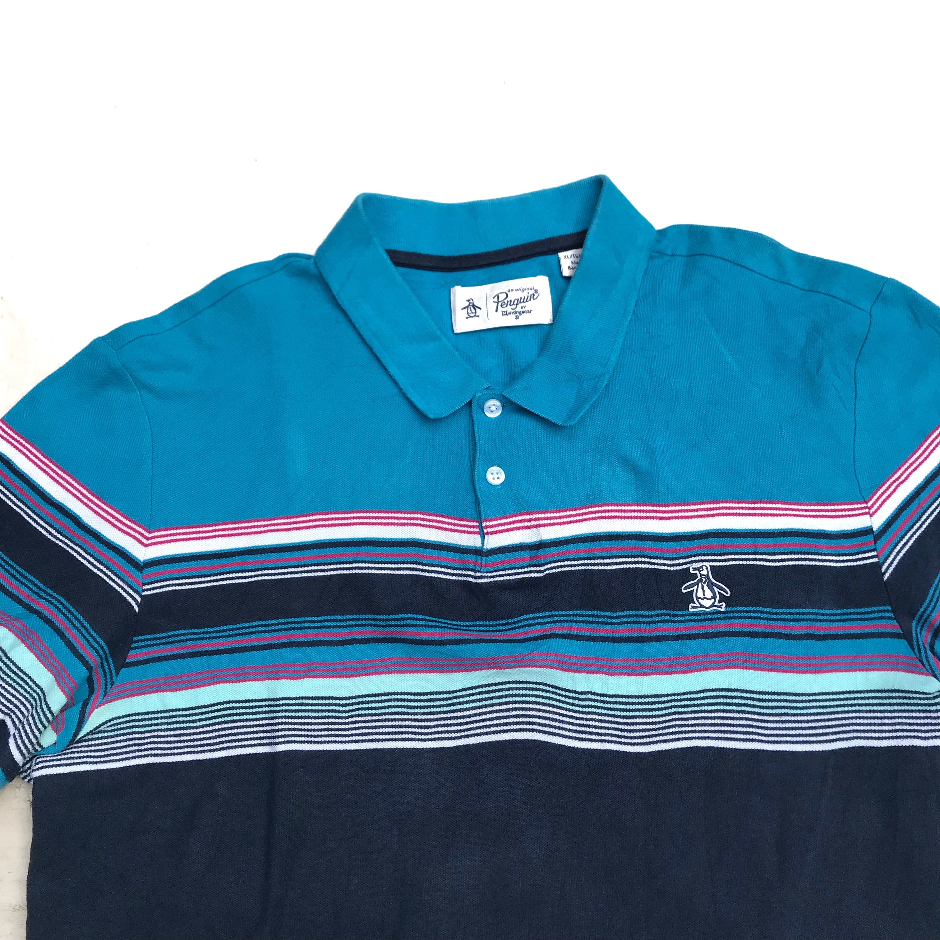 Grand Slam × Original Penguin × Vintage Blue Grandslam Munsingwear Penguin Half Stripes Polo Shirt Size US XL / EU 56 / 4 - 3 Thumbnail