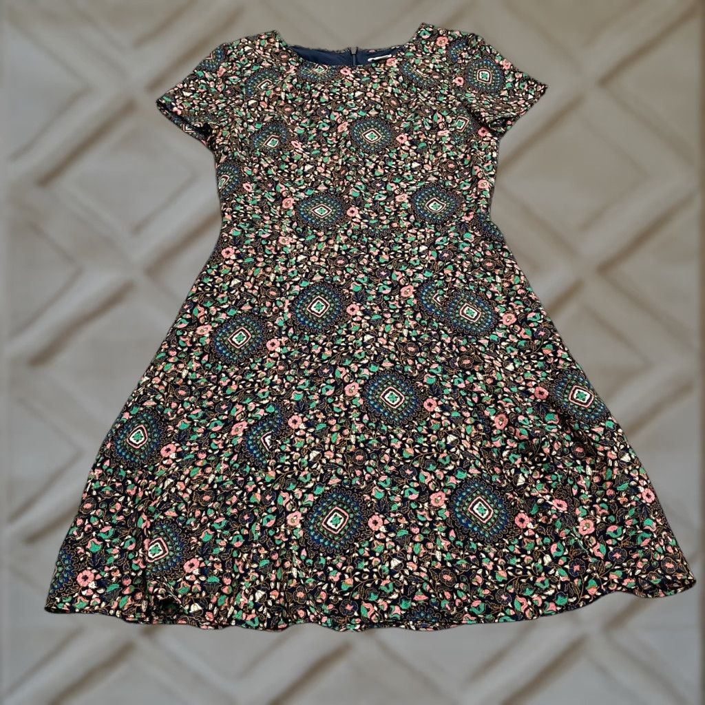 J.Crew Dress Flutter Floral Midi A-Line Lined Casual 2 Navy Blue Multi Womens