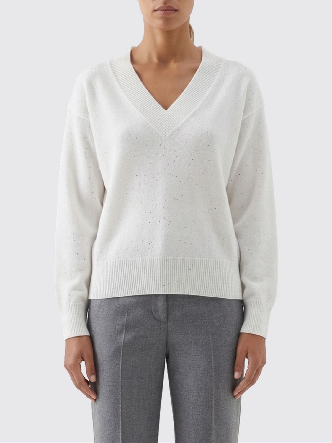 Brunello Cucinelli Brunello Cucinelli Sweater Woman White Size L / US 10 / IT 46 - 1 Thumbnail