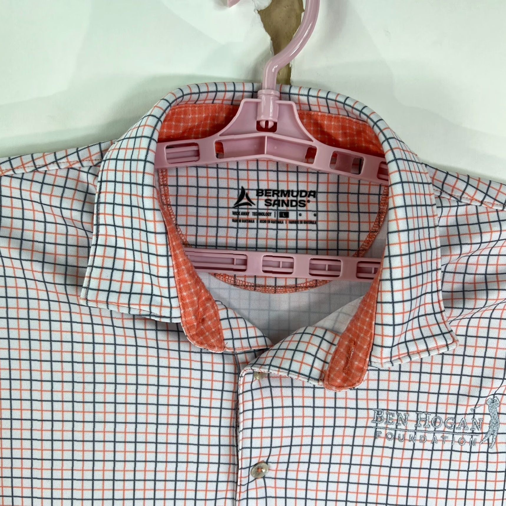 Hogan VINTAGE Ben Hogan Foundation Golf Shirt Mens L White Orange Checked Shirt Polo US Shirt Mens L White Orange Checked Size US L / EU 52-54 / 3 - 2 Thumbnail