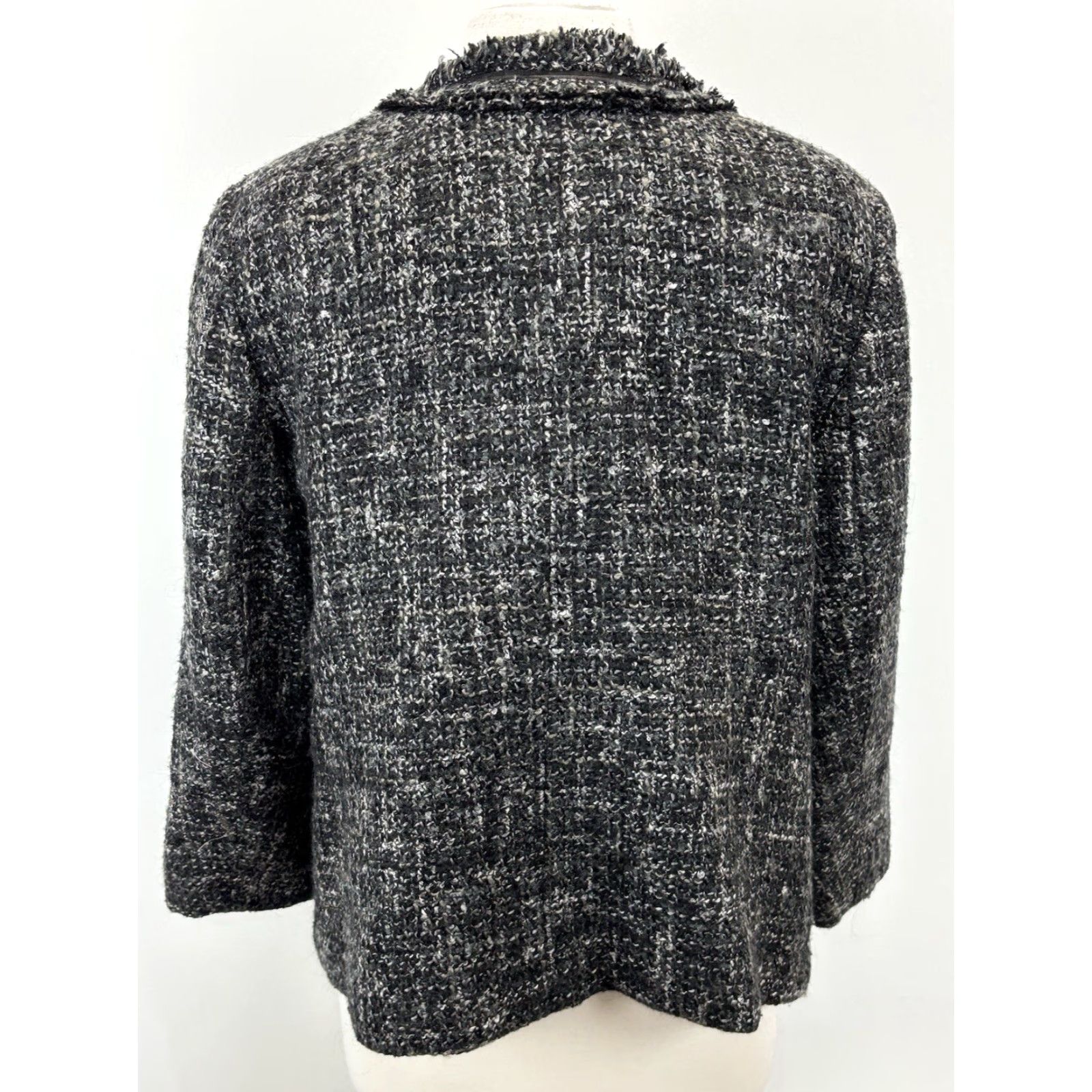 Talbots Talbots Tweed Blazer Jacket Sz 16W Plus Women’s Grey Black Open Fringe Trim Size XXL / US 16-18 / IT 52-54 - 3 Thumbnail