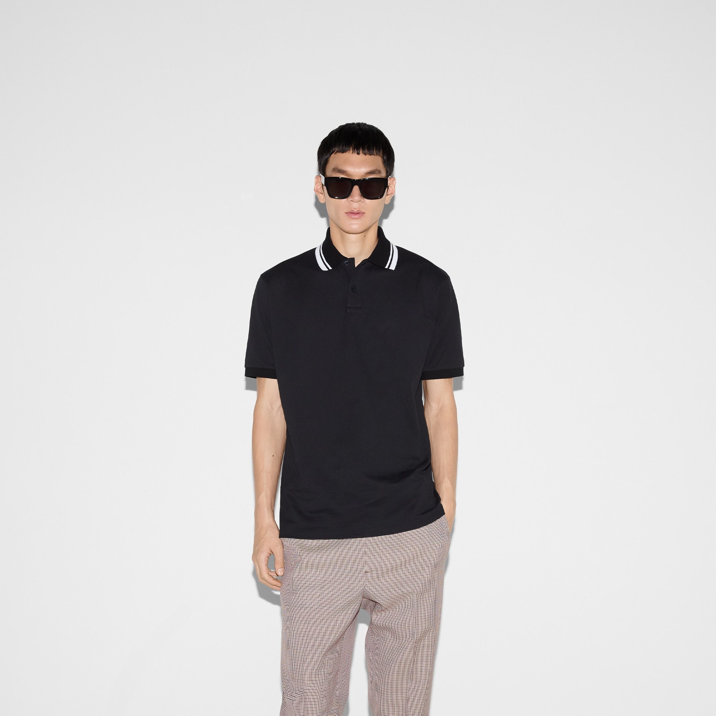 Designer Basic Black Polo Shirt for Men, Short Sleeve Collared Tee Size US M / EU 48-50 / 2 - 1 Thumbnail