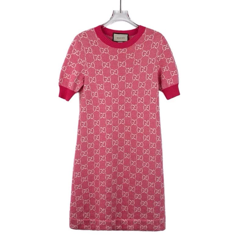 Gucci Gucci Pink logo jacquart full printed wool round neck shor Size XS / US 0-2 / IT 36-38 - 1 Thumbnail