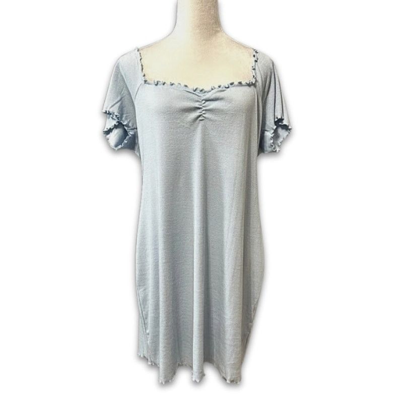 Other Abound Casual Bodycon Dress Ribbed Lettuce Edge Blue 2X NWOT Size XXL / US 16-18 / IT 52-54 - 2 Thumbnail