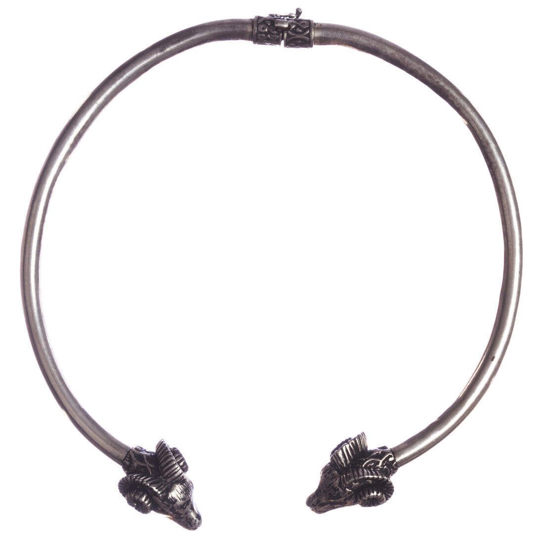 Designer Sterling Silver Double Headed Ram Collar Tube Necklace Size ONE SIZE - 1 Thumbnail