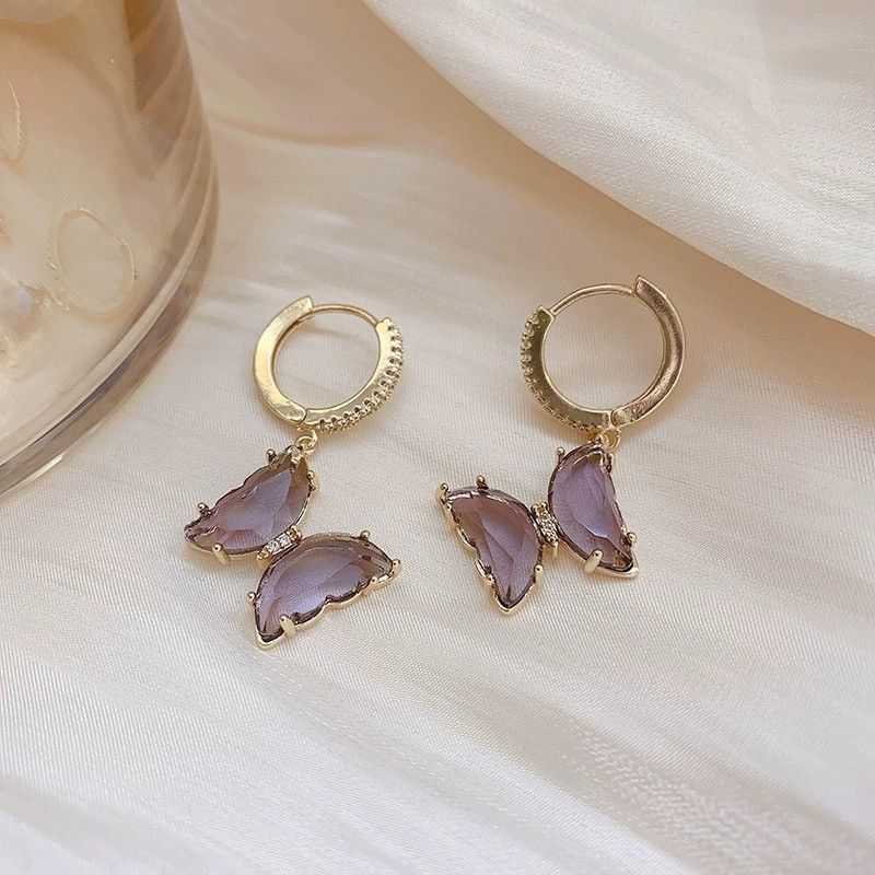Other Purple Butterfly Dangle Drop Earrings for Women Size ONE SIZE - 2 Thumbnail