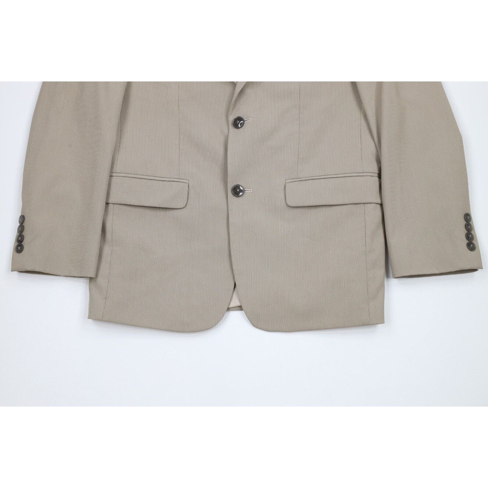 Calvin Klein Calvin Klein Pinstripe 2 Piece Suit Wedding Khaki Tan Size 36S - 4 Thumbnail