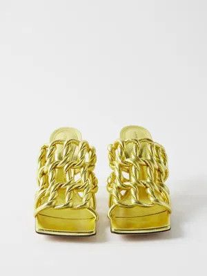 o1bcso1str0924 Stretch Twist Sandal Mules in Gold