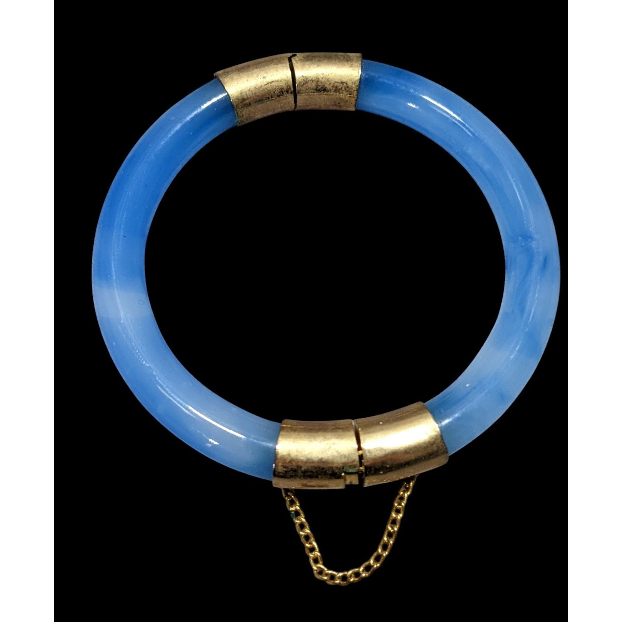 Other Vintage Midcentury Blue Marbled Glass And Gold Tone Hinged B Size ONE SIZE - 2 Thumbnail