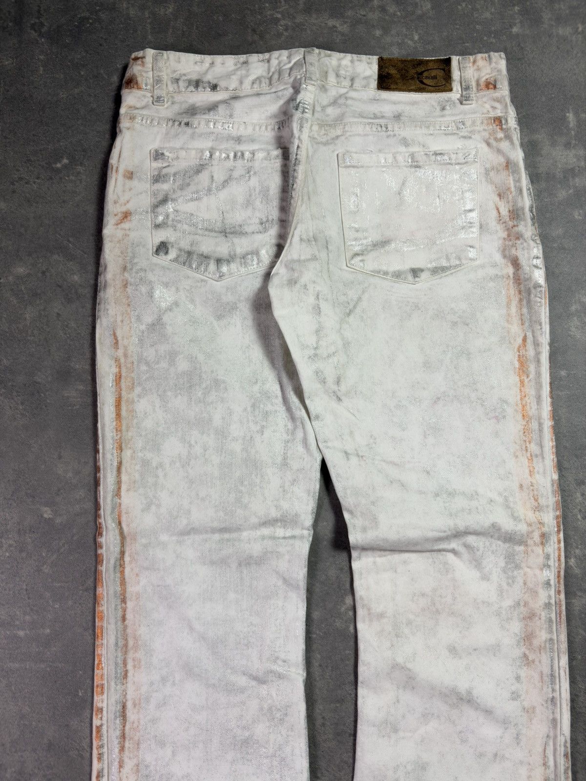 Just Cavalli 00s DSWT Just Cavalli Waxed Orange Silver Tones Flared Jeans Size US 27 - 13 Thumbnail