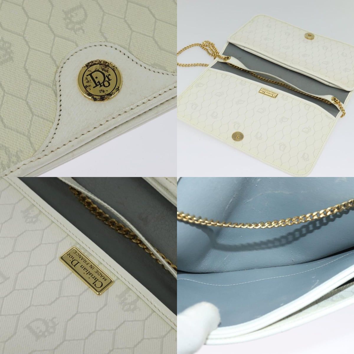 Dior DIOR Honeycomb Canvas Chain Shoulder Bag Pvc White Gold Size ONE SIZE - 11 Thumbnail