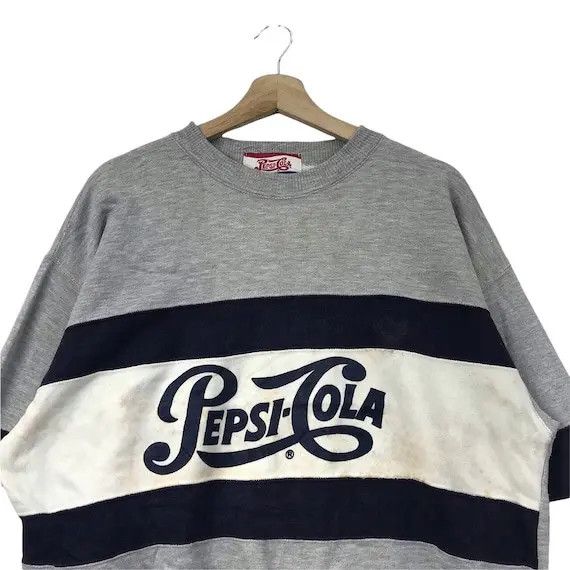 Pepsi × Vintage Vtg 90’ PEPSI COLA RUGBY Striped Sweatshirt Pullover Size L / US 10 / IT 46 - 3 Thumbnail