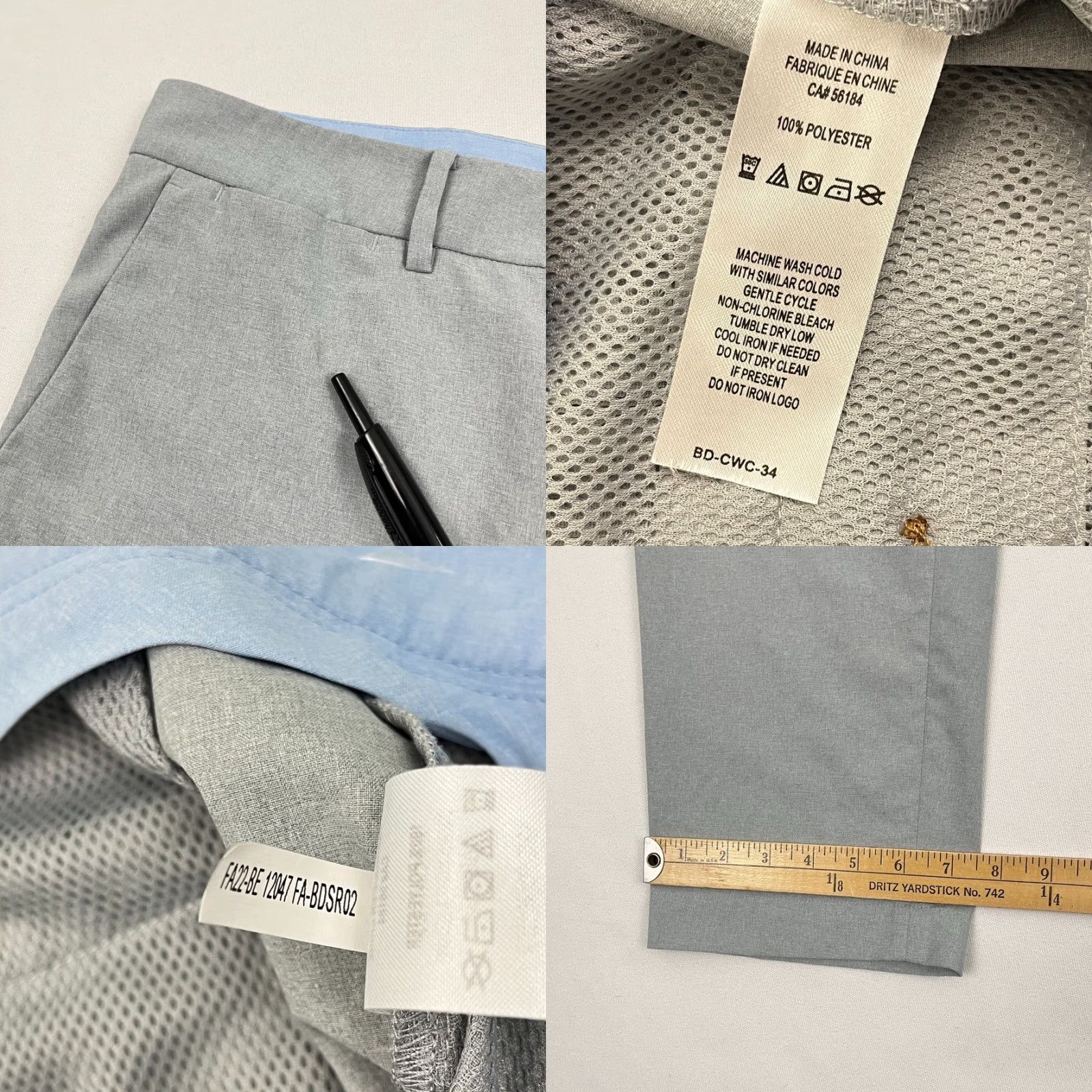 Vintage B Draddy Kelly Pants Mens 35 x 32 Gray Golf Lightweight Performance Stretch Chino Pants Mens Regular Gray 35 x 32 Size US 35 - 8 Thumbnail