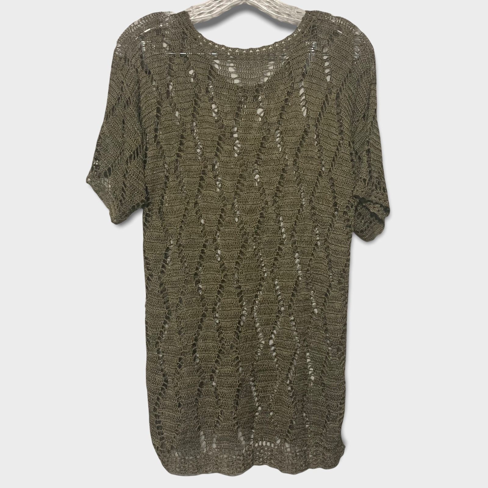 Other Boho Olive Green Crocheted Cover Up Large Tunic Top Pullover Size L / US 10 / IT 46 - 4 Thumbnail