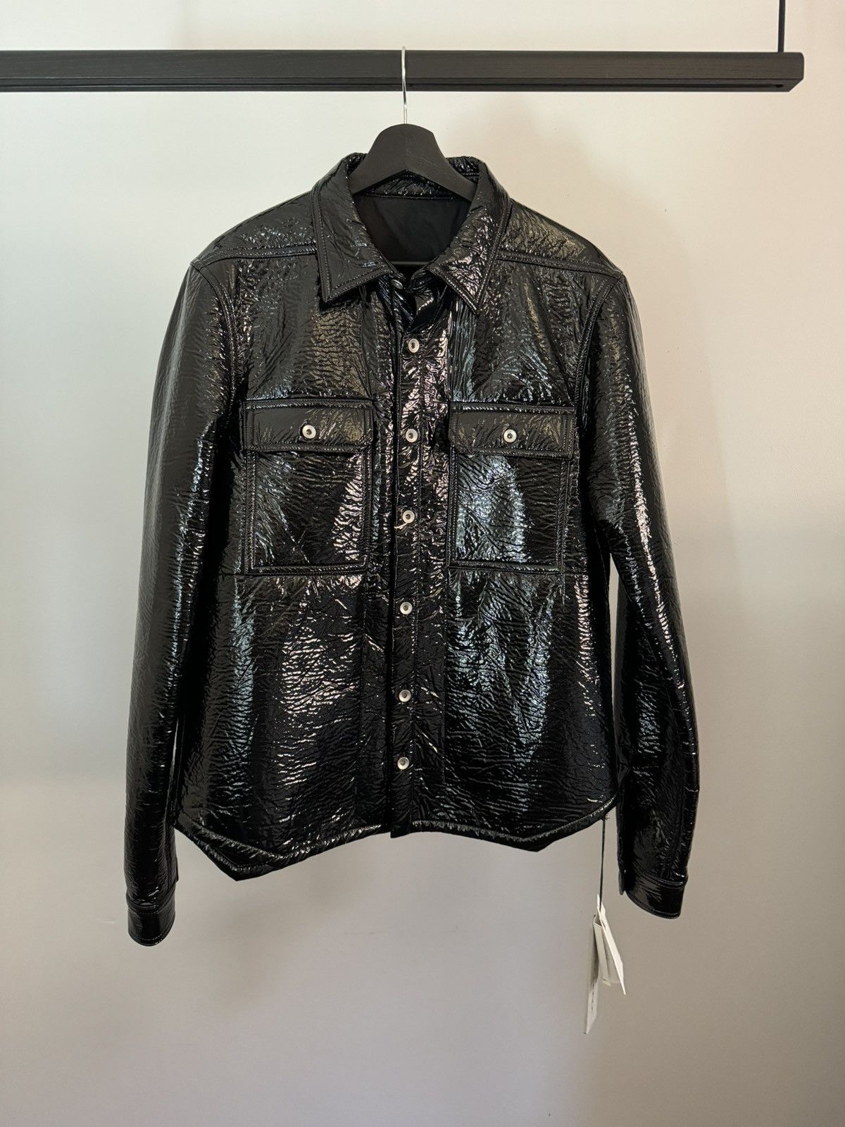 Pre-owned Rick Owens X Rick Owens Drkshdw Rick Owens "performa" Shiny Overshirt Coated Jacket In Black