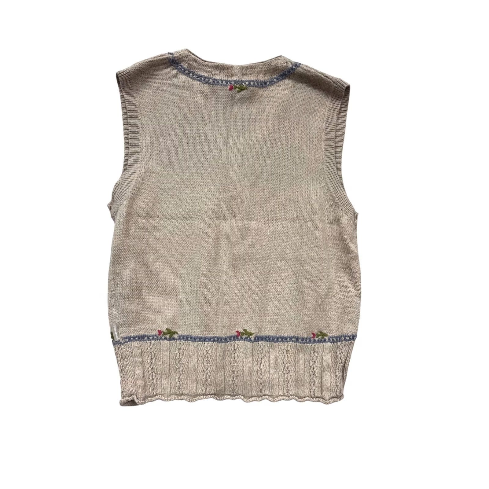 Vintage Woolrich Beige Sleeveless Knit Cardigan Vest Floral Embroidery XL Womens Size XL / US 12-14 / IT 48-50 - 2 Thumbnail